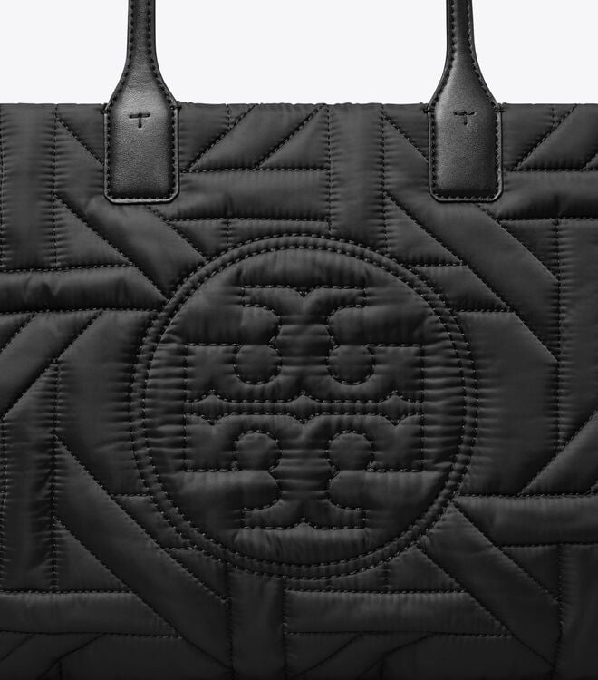 Tory Burch Black Small Ella Basketweave Tote Bags