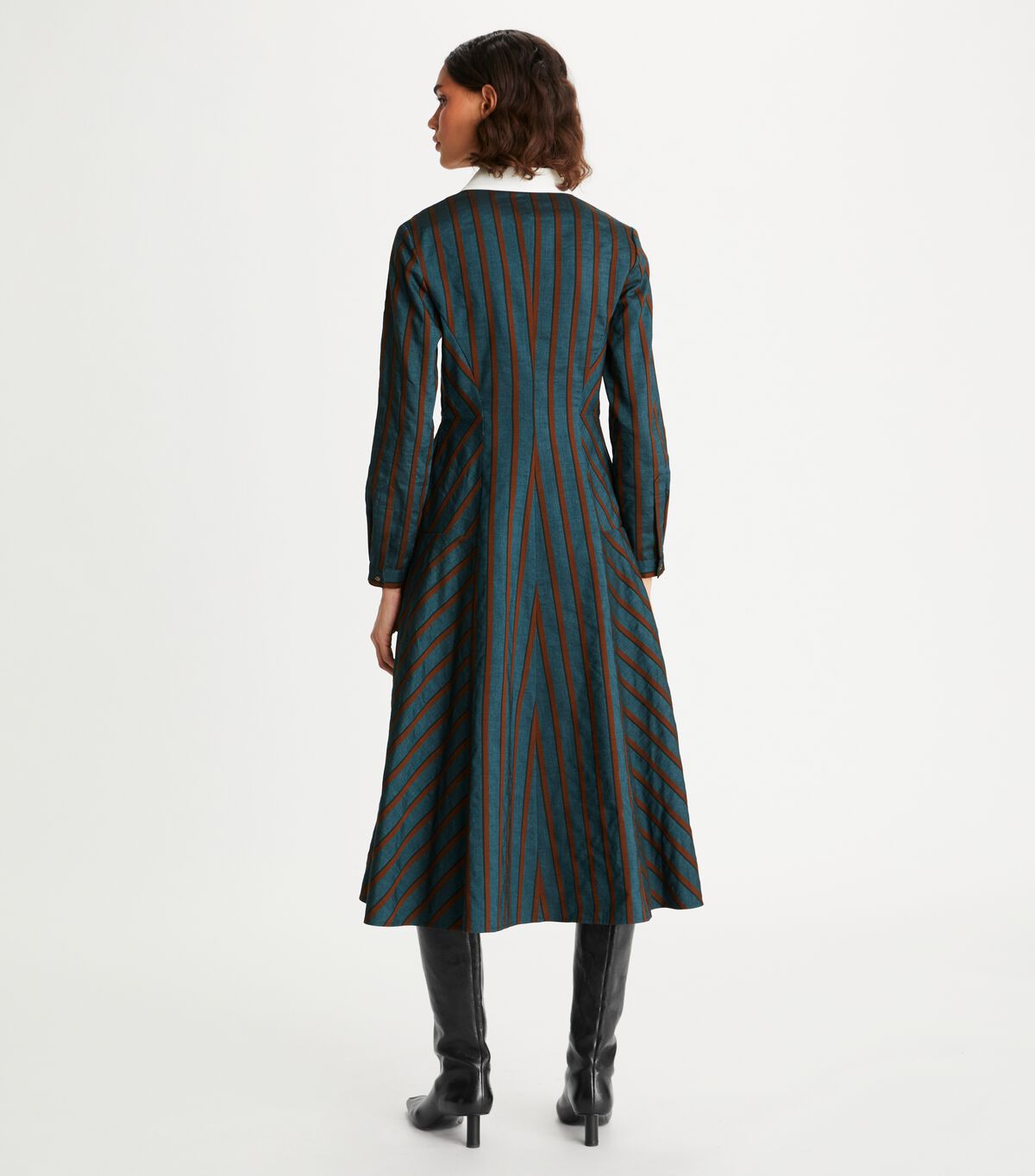 Tory Burch Dark Turquoise Striped Lightweight Canvas Dress