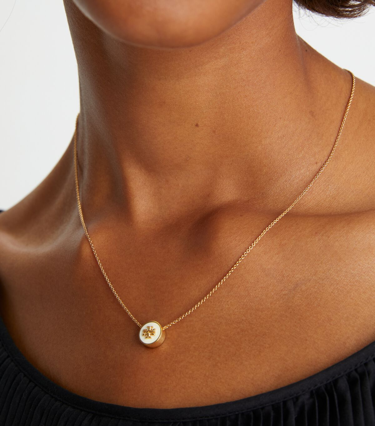 Tory Burch Gold / White Kira Enamel Pendant Necklace