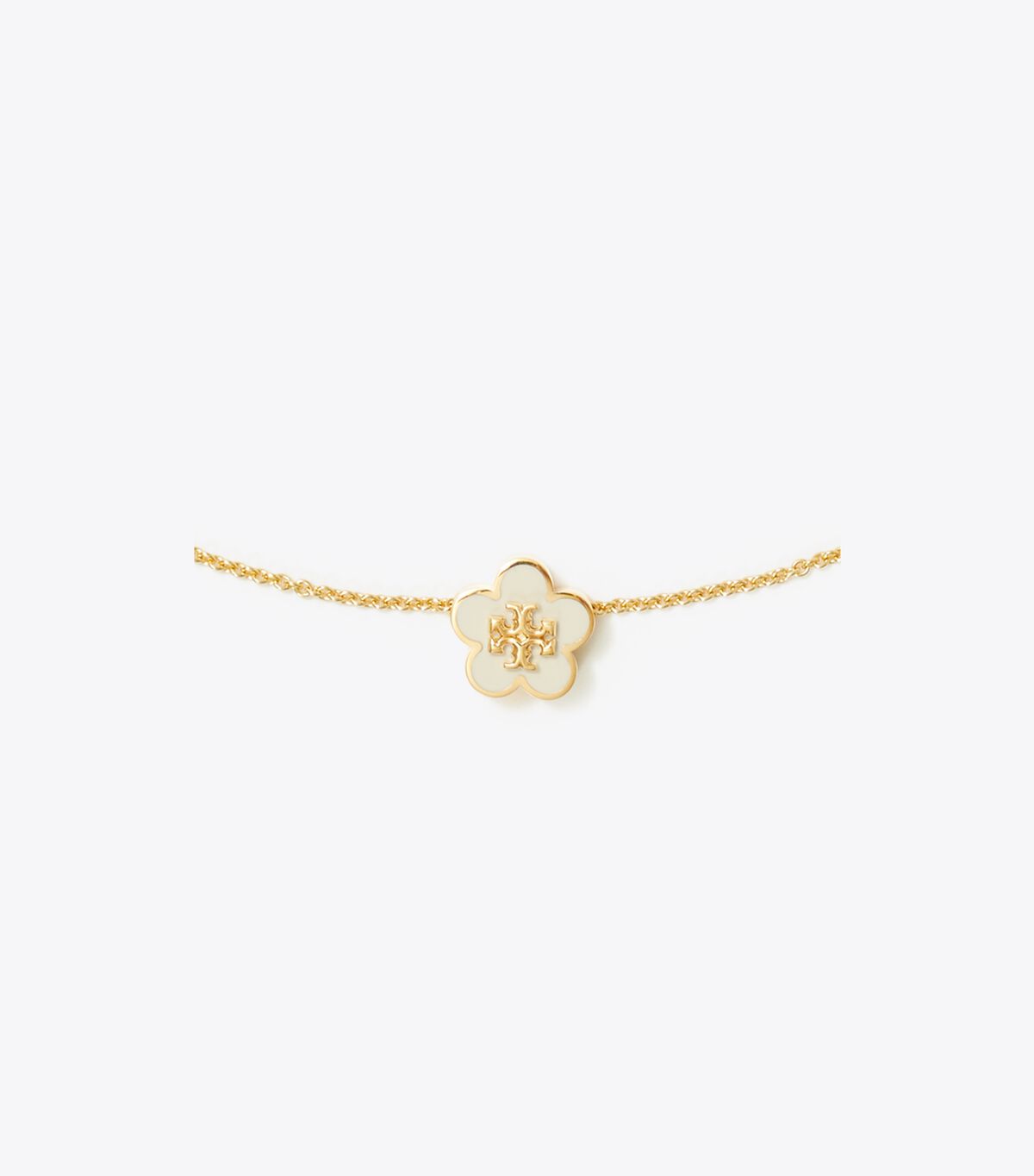 Tory Burch Gold / White Kira Enamel Flower Pendant Necklace