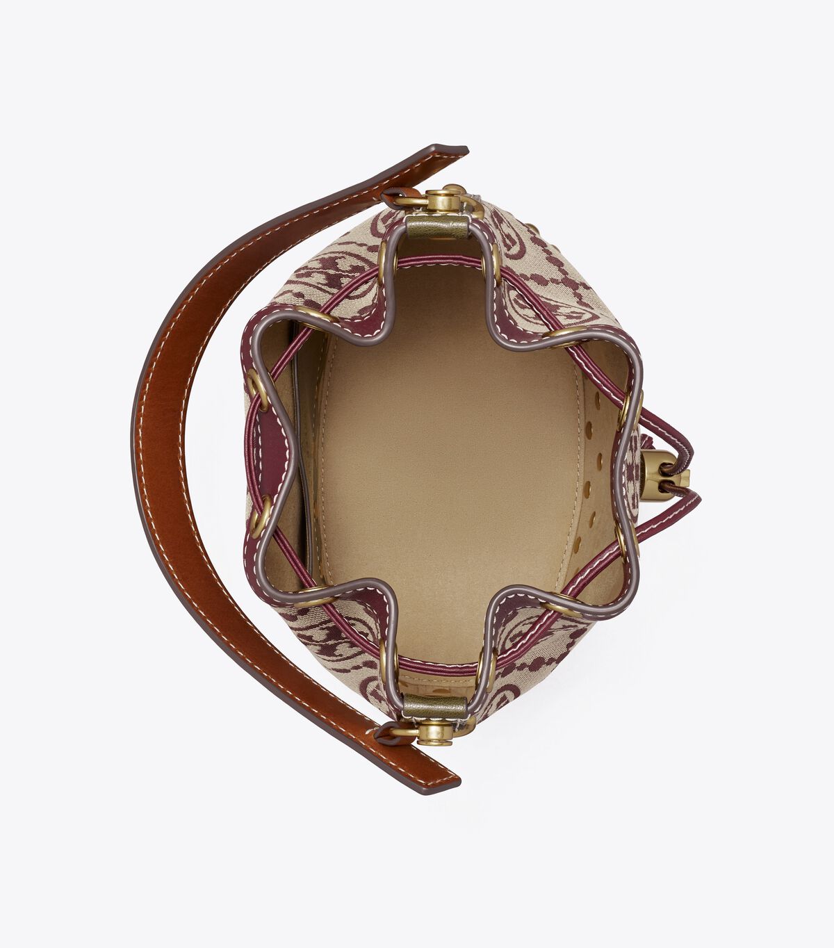 Tory Burch Claret T Monogram Jacquard Studded Bucket Bags