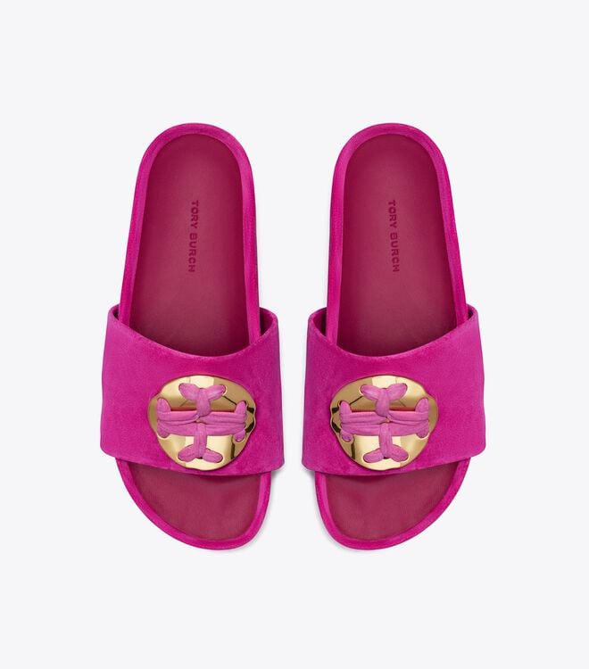 Tory Burch Fuchsia Woven Double T Sandals