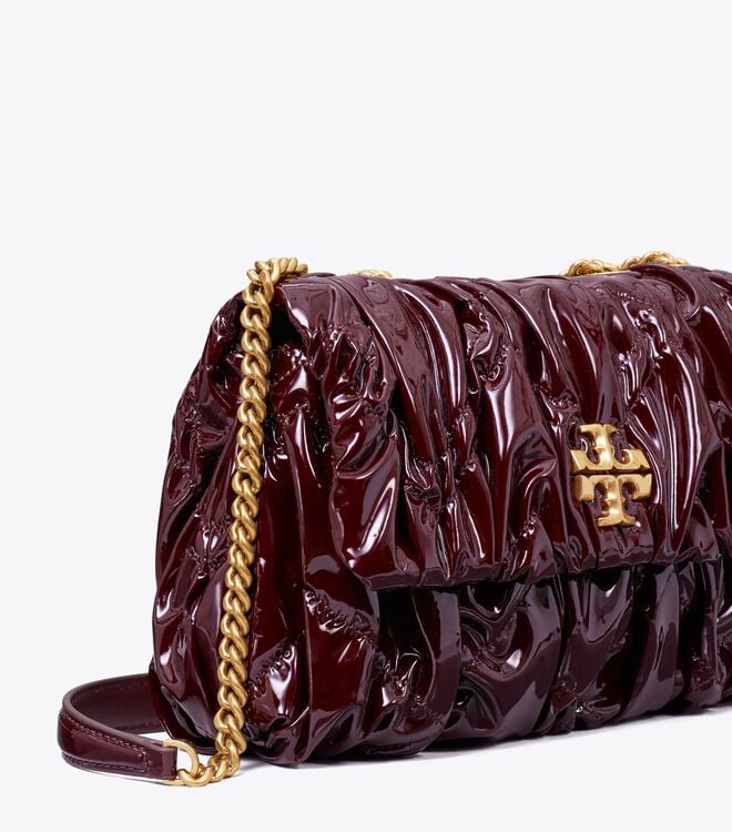 Tory Burch Burgundy Small Kira Patent Ruched Convertible Shoulder Bags