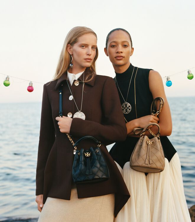 Tory Burch Grey Small Fleming Soft Bucket Bags