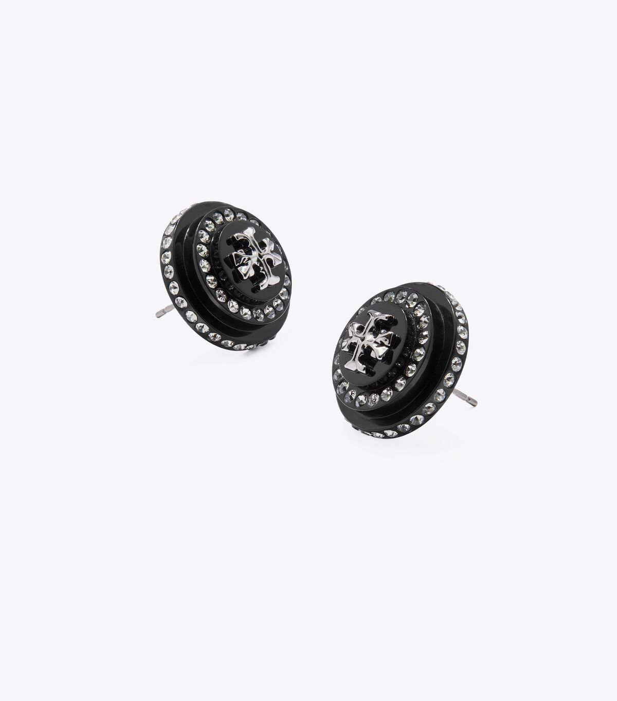 Tory Burch Black Silver Roxanne Crystal Resin Stud Earrings