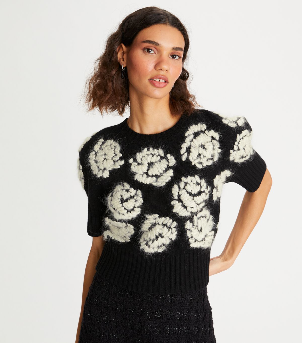 Tory Burch Black Rose-embroidered Sweaters