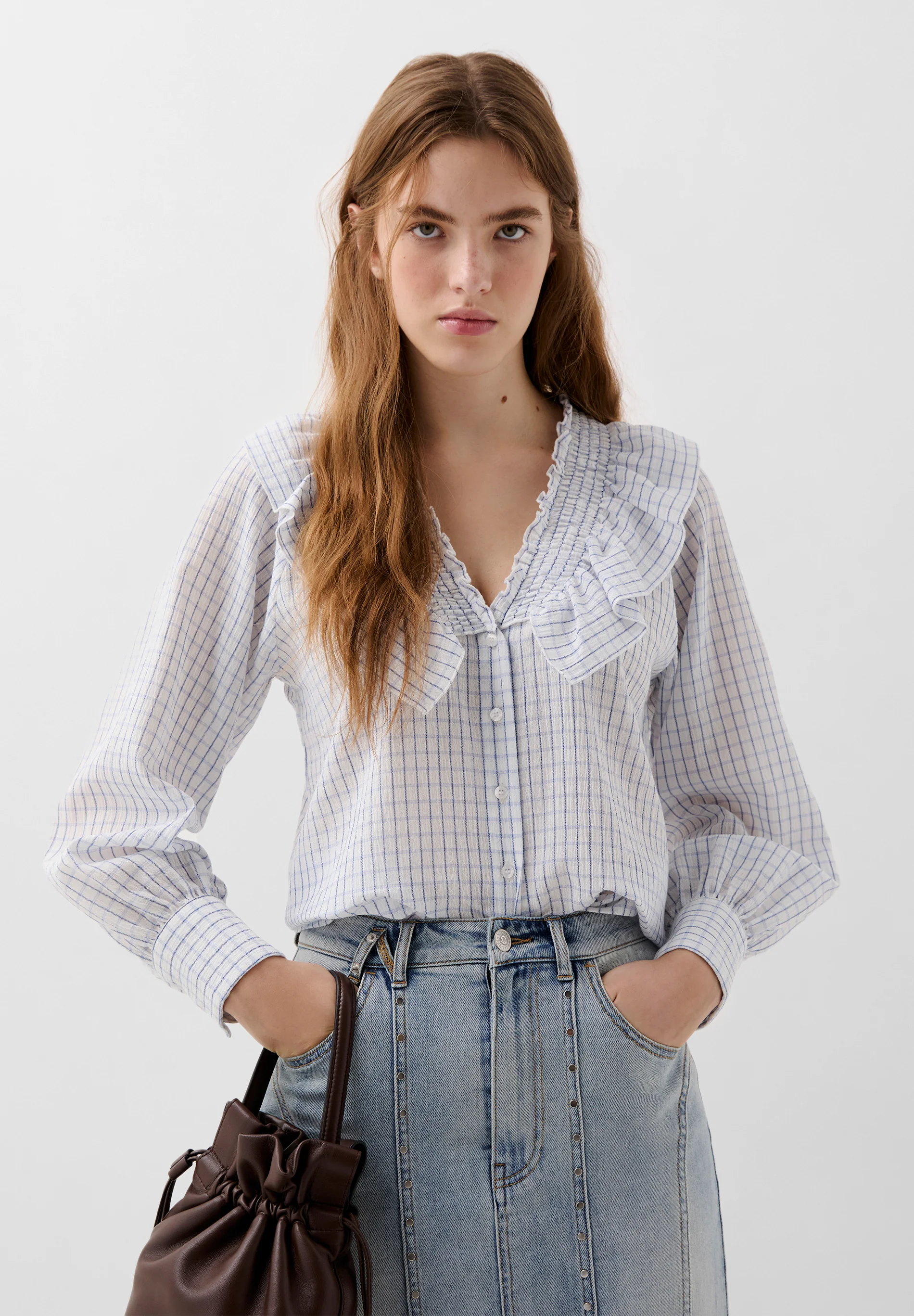 BLUSA CUADROS VOLANTE