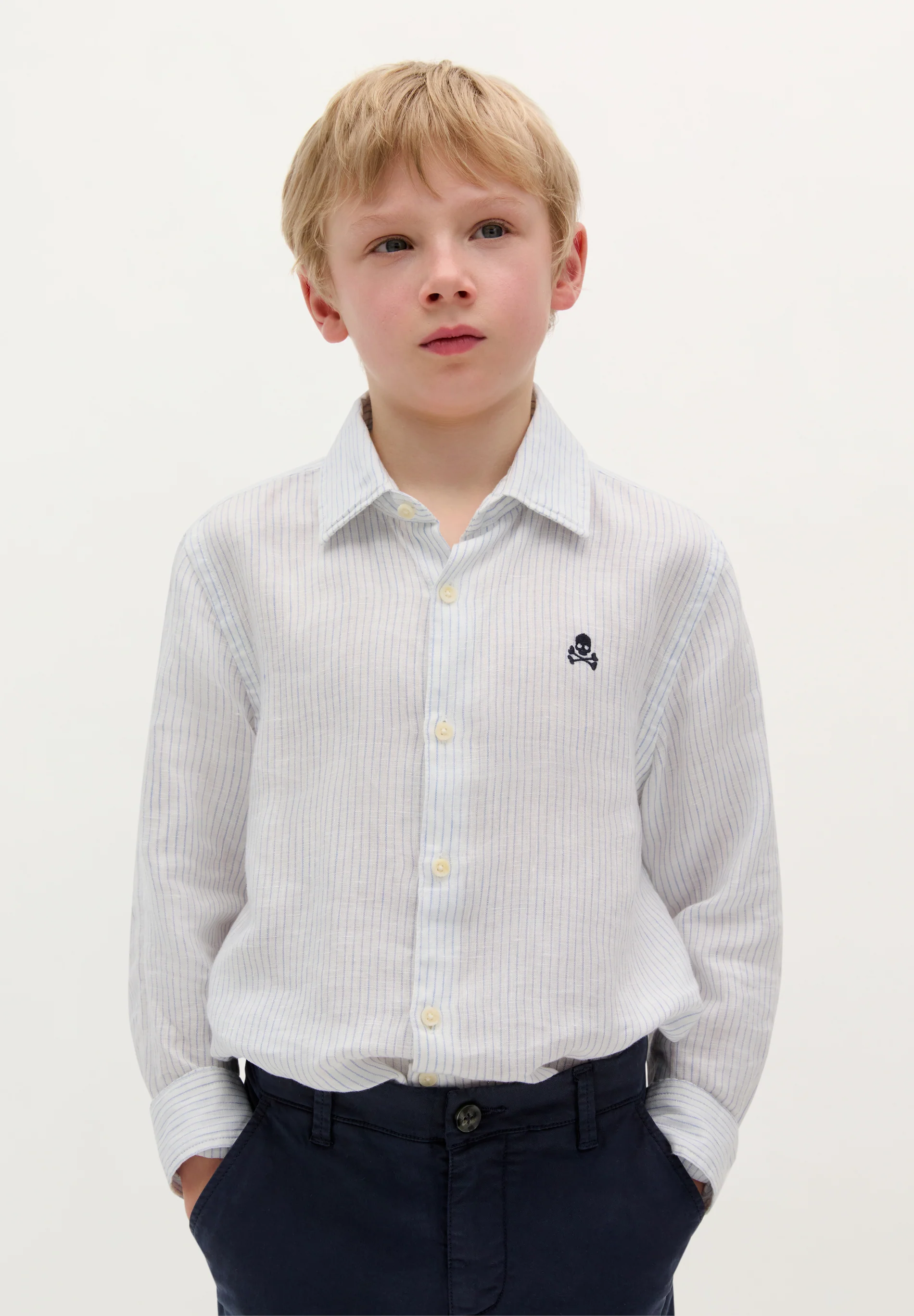 CAMISA LINO RAYAS CALAVERA