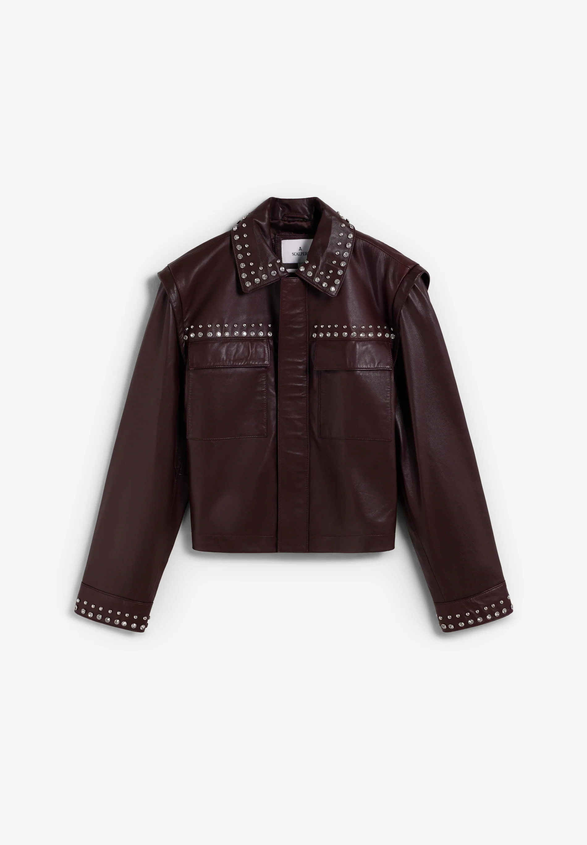 CHAQUETA BURDEOS TACHUELAS PIEL