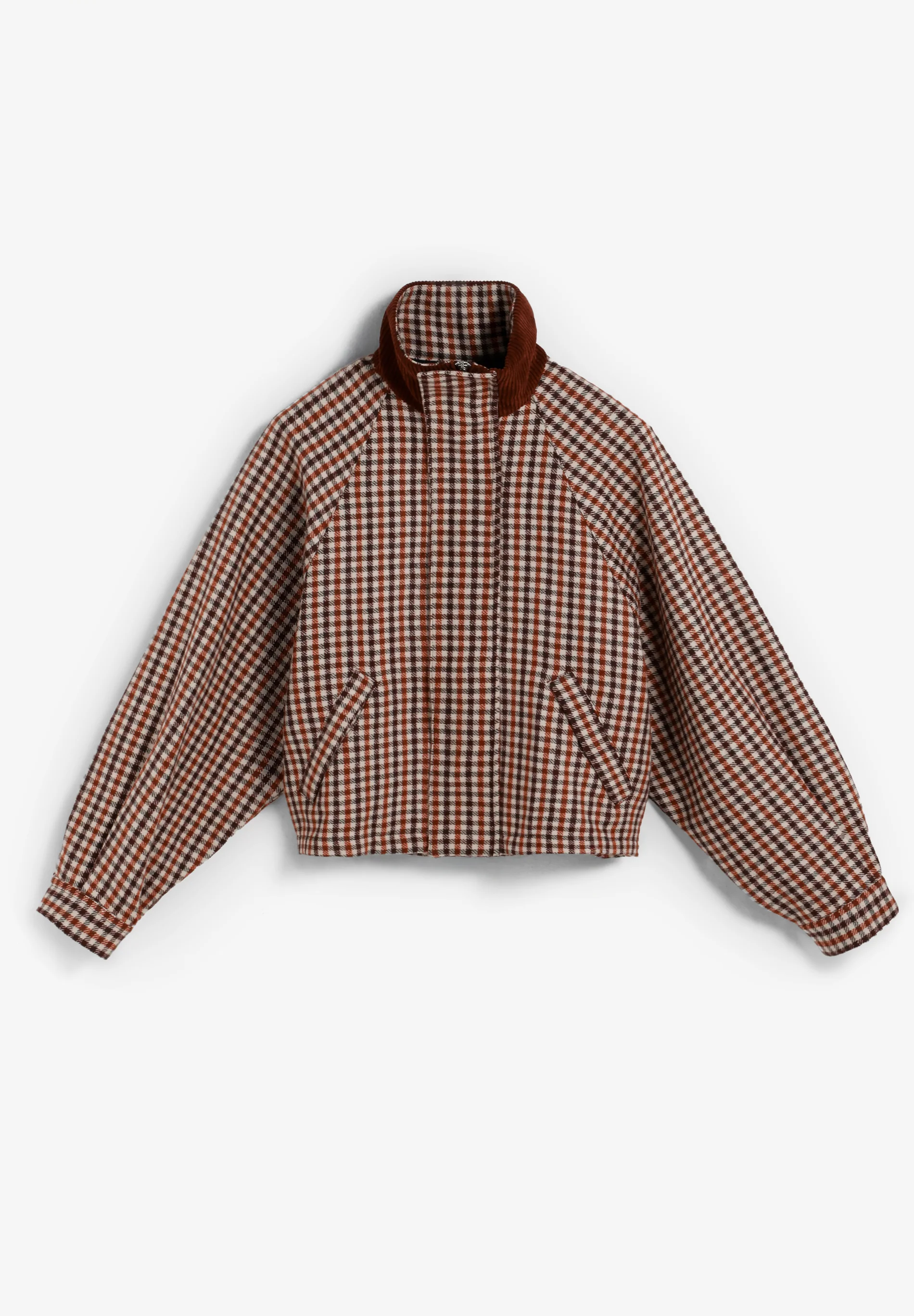 CHAQUETA BOMBER CUADROS CUELLO PANA