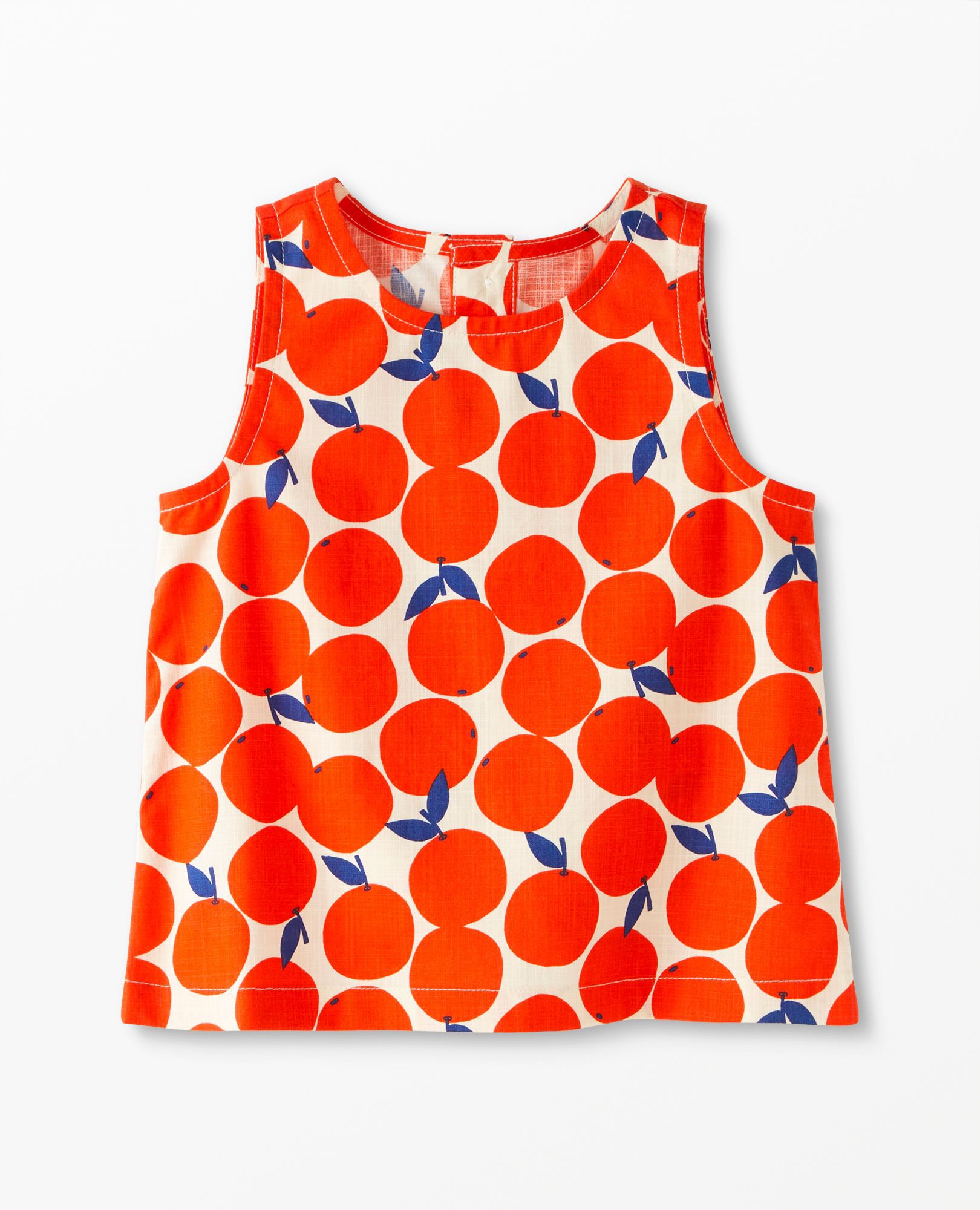 Print Cross Back Girls Tank Top In Cotton Poplin