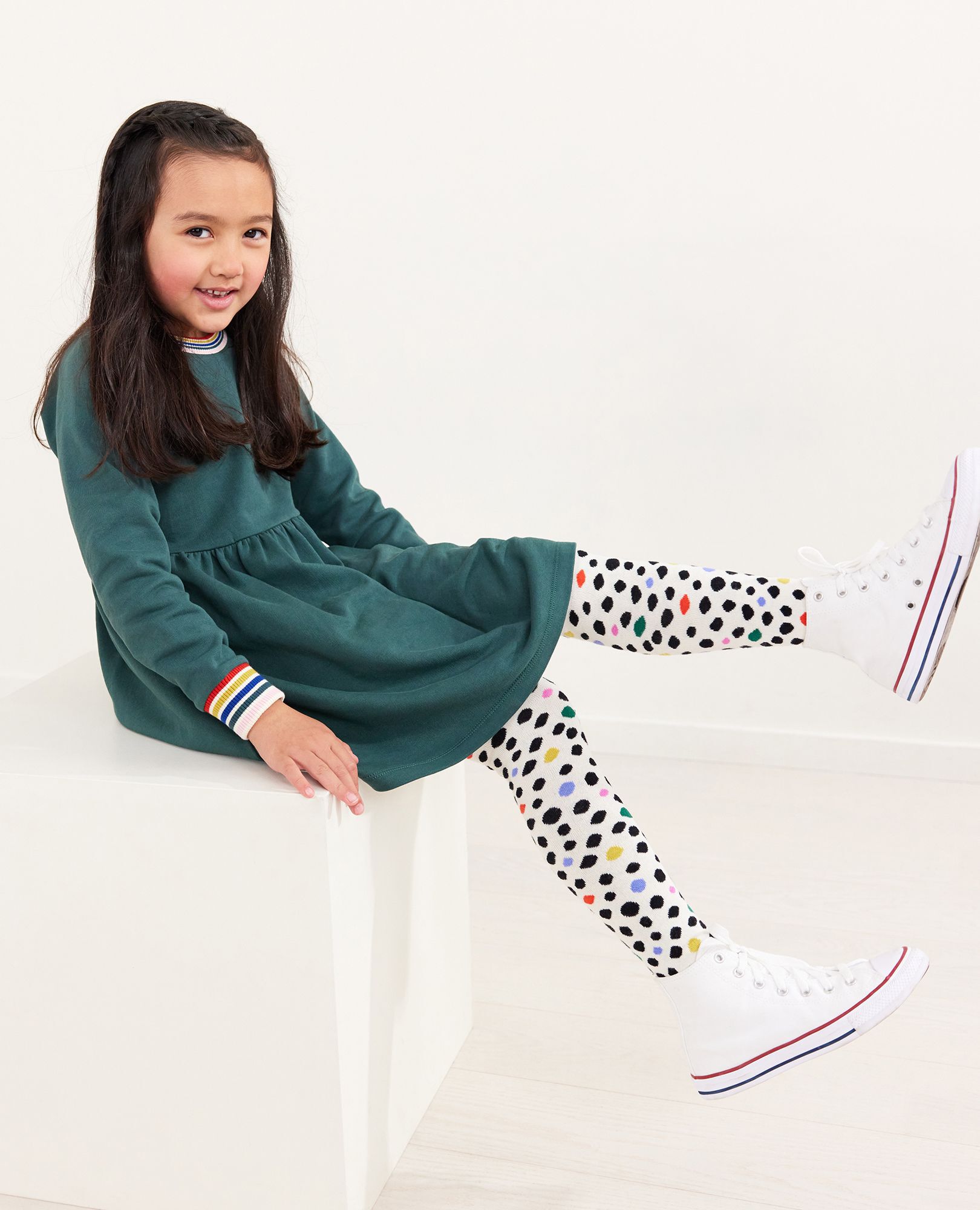 Rainbow Cuff Print Knit Dress In French Terry