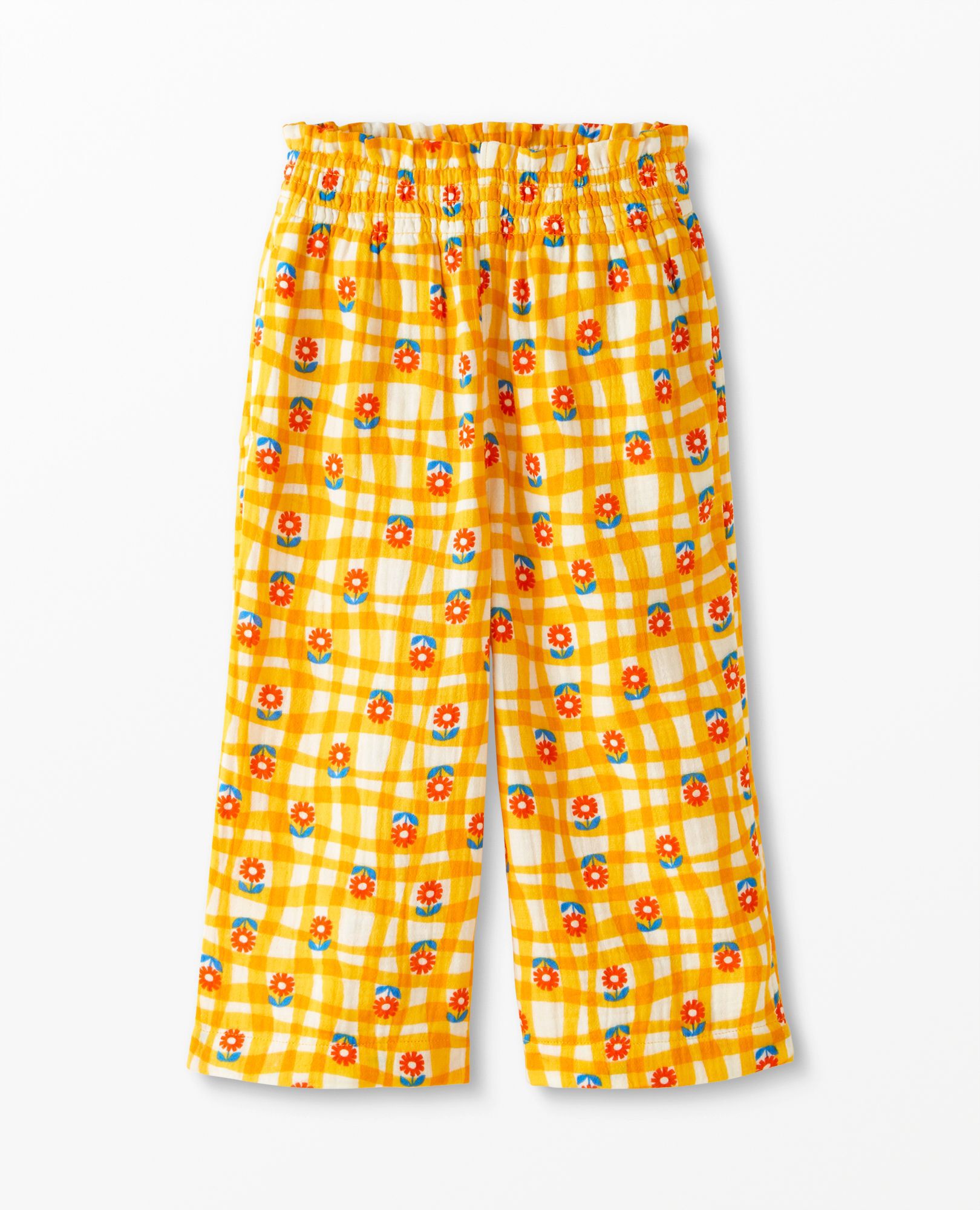 Print Wide Leg Smocked Muslin Pant