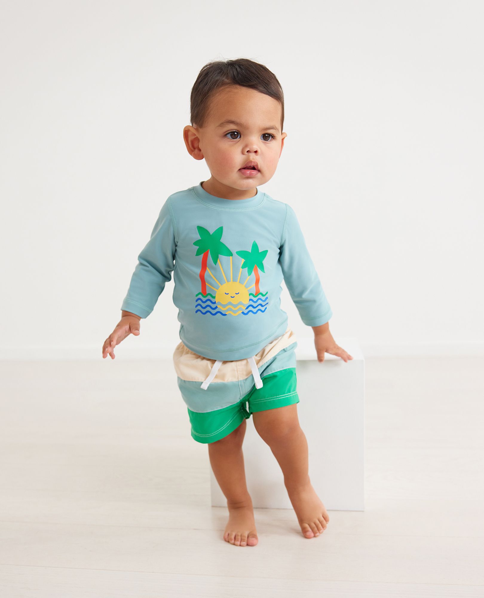 Baby Rash Guard Top & Woven Shorts Set