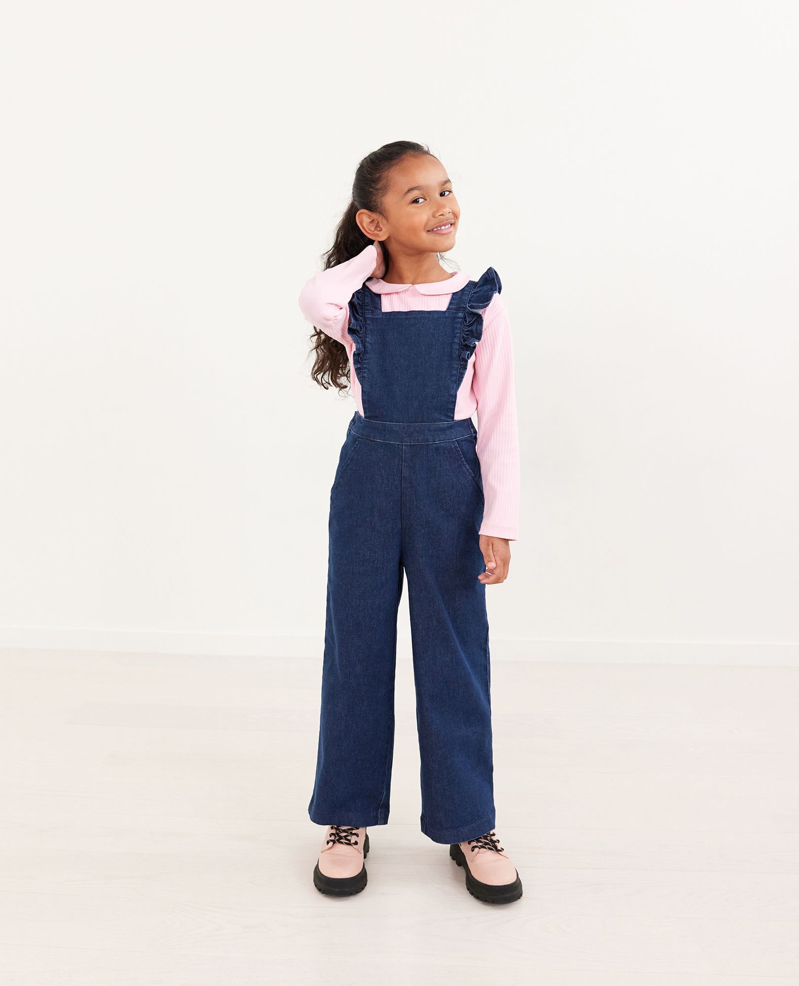 Ruffle Jumpsuit In Stretch Denim