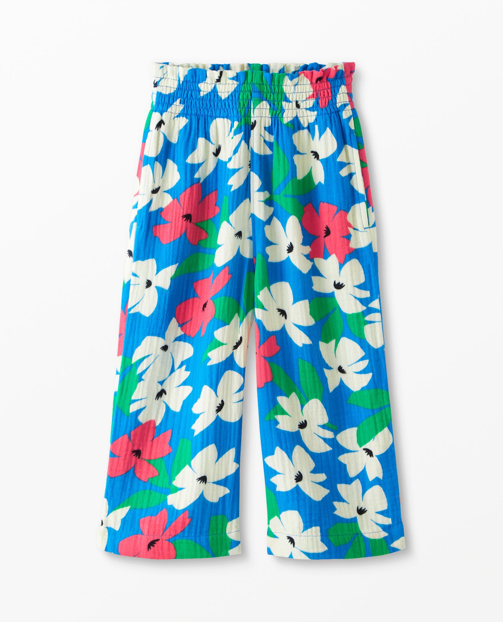 Print Wide Leg Smocked Muslin Pant