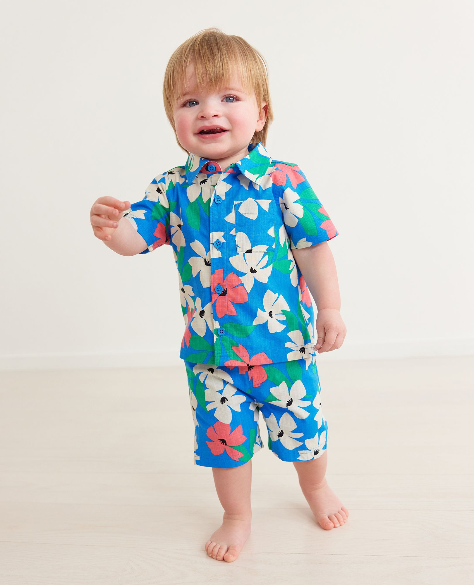 Baby Poplin Button Up Shirt & Shorts Set