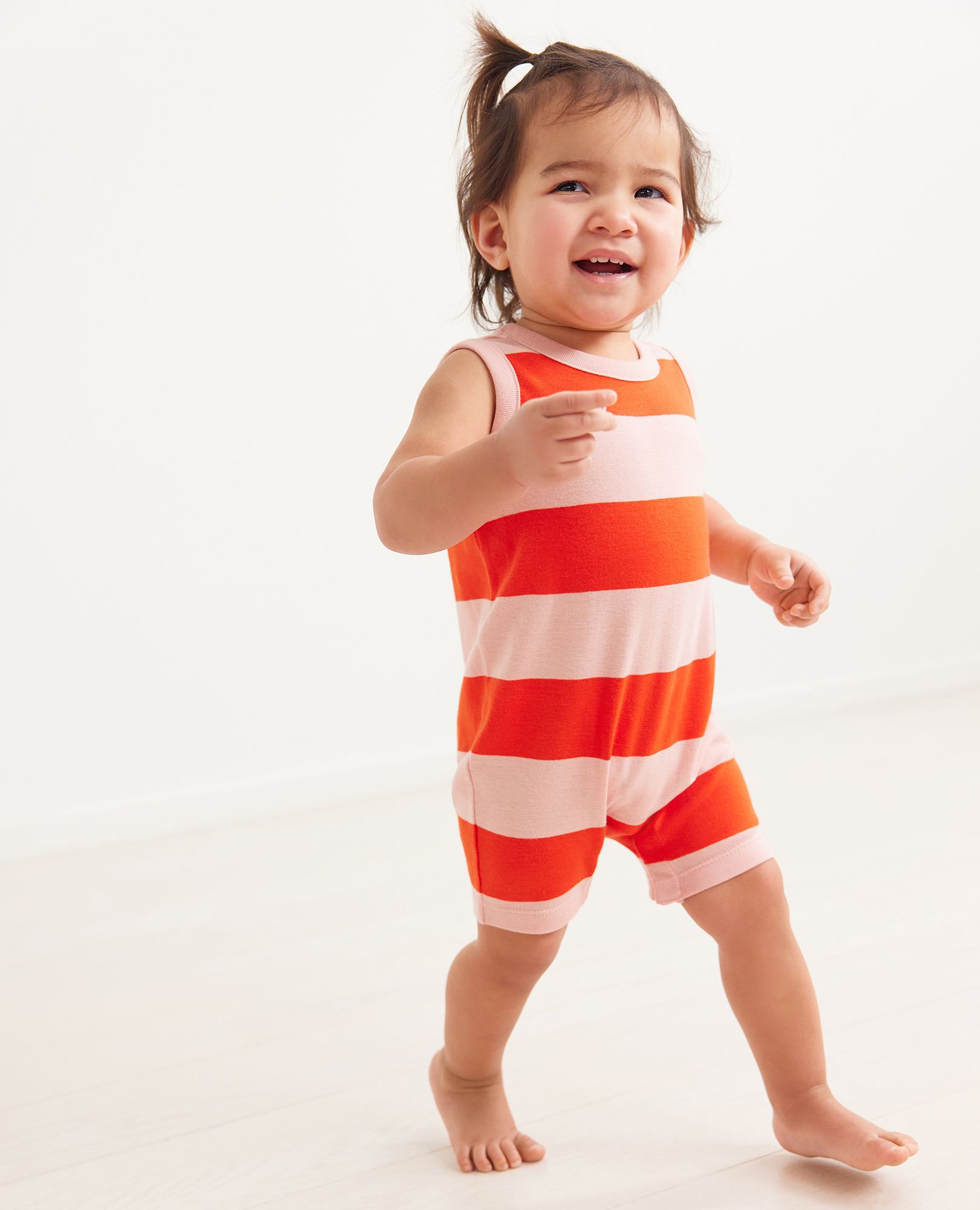 Baby Striped Tank Romper In Organic Cotton