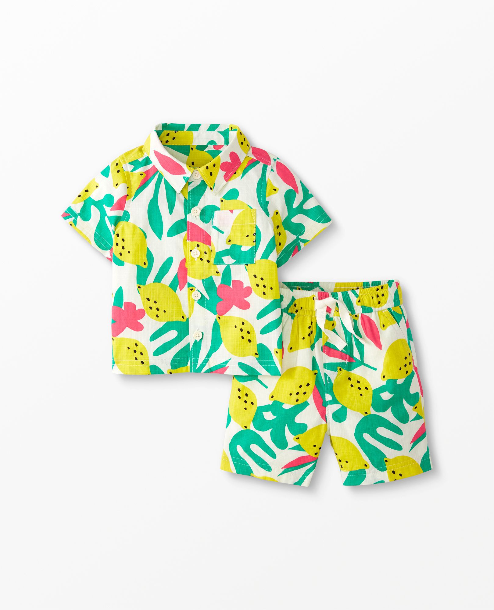Baby Poplin Button Up Shirt & Shorts Set