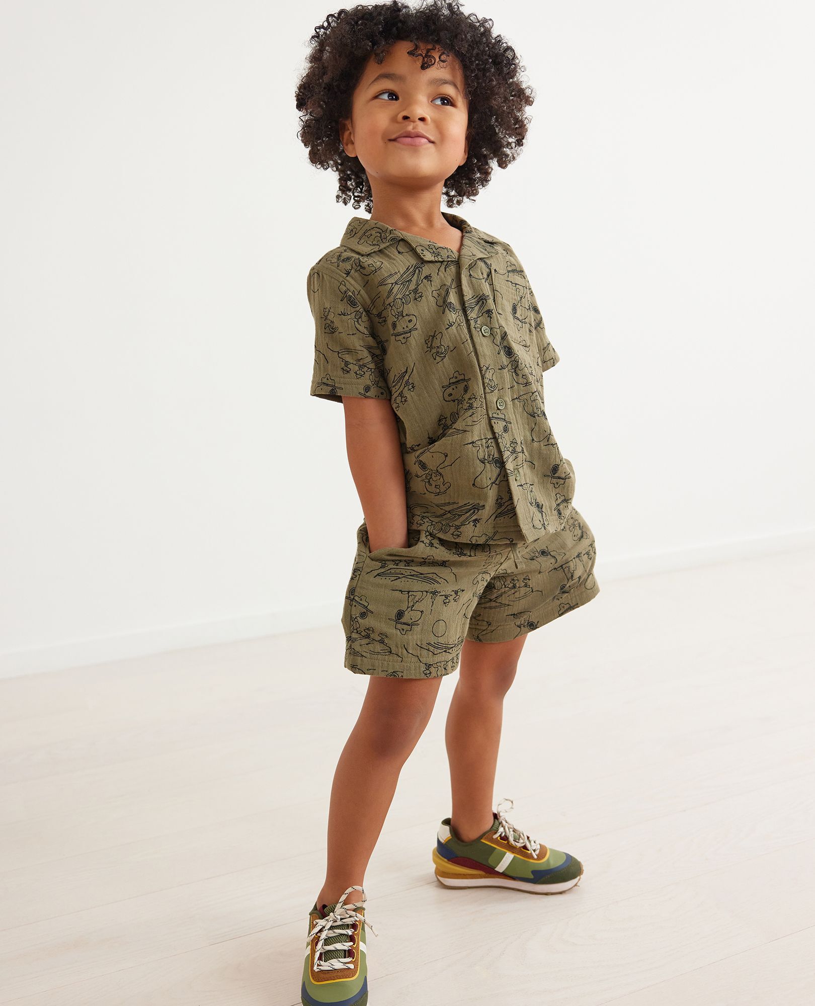 Peanuts Camp Print Muslin Button Up