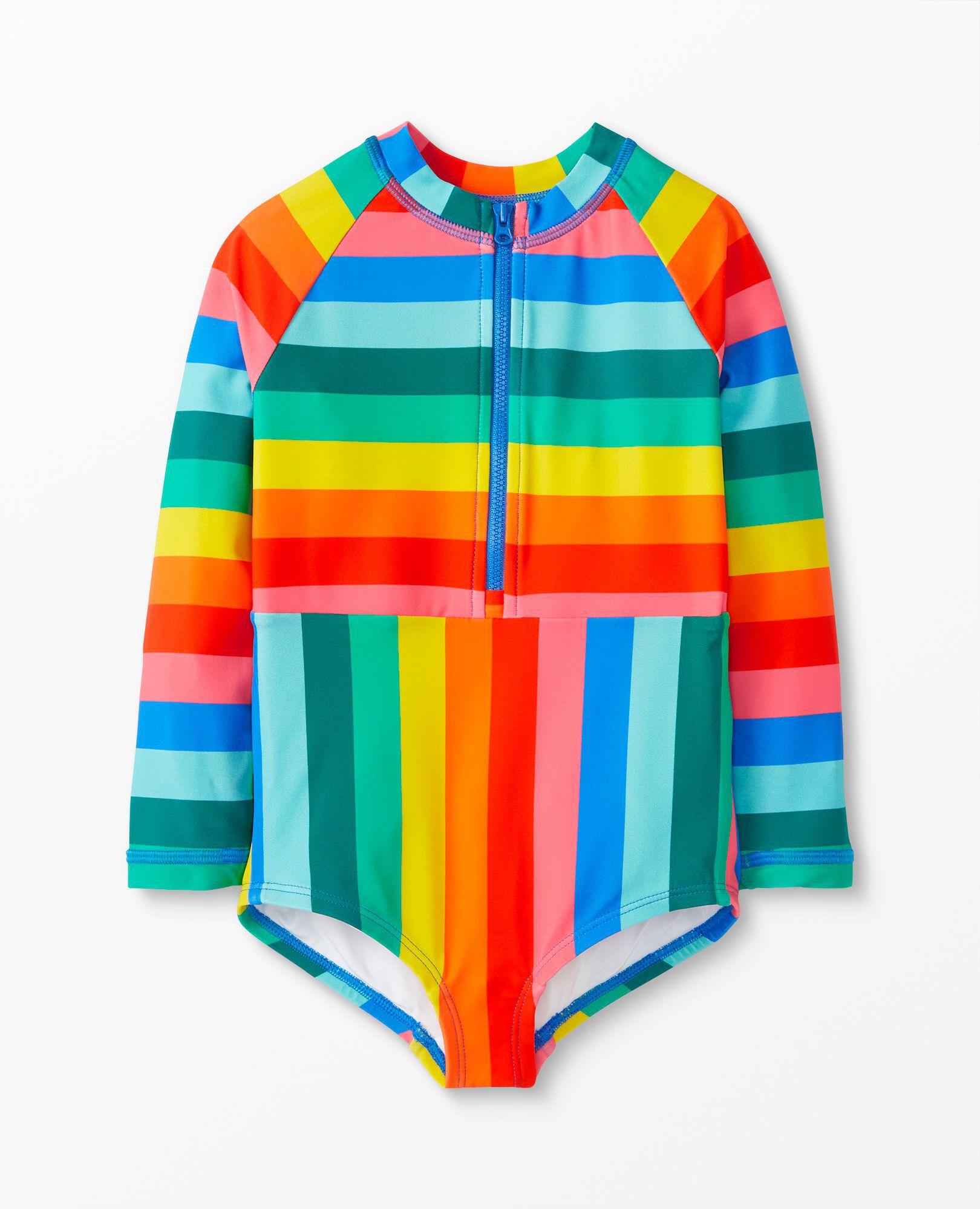 Rainbow Stripe Rash Guard One Piece Swimsuit