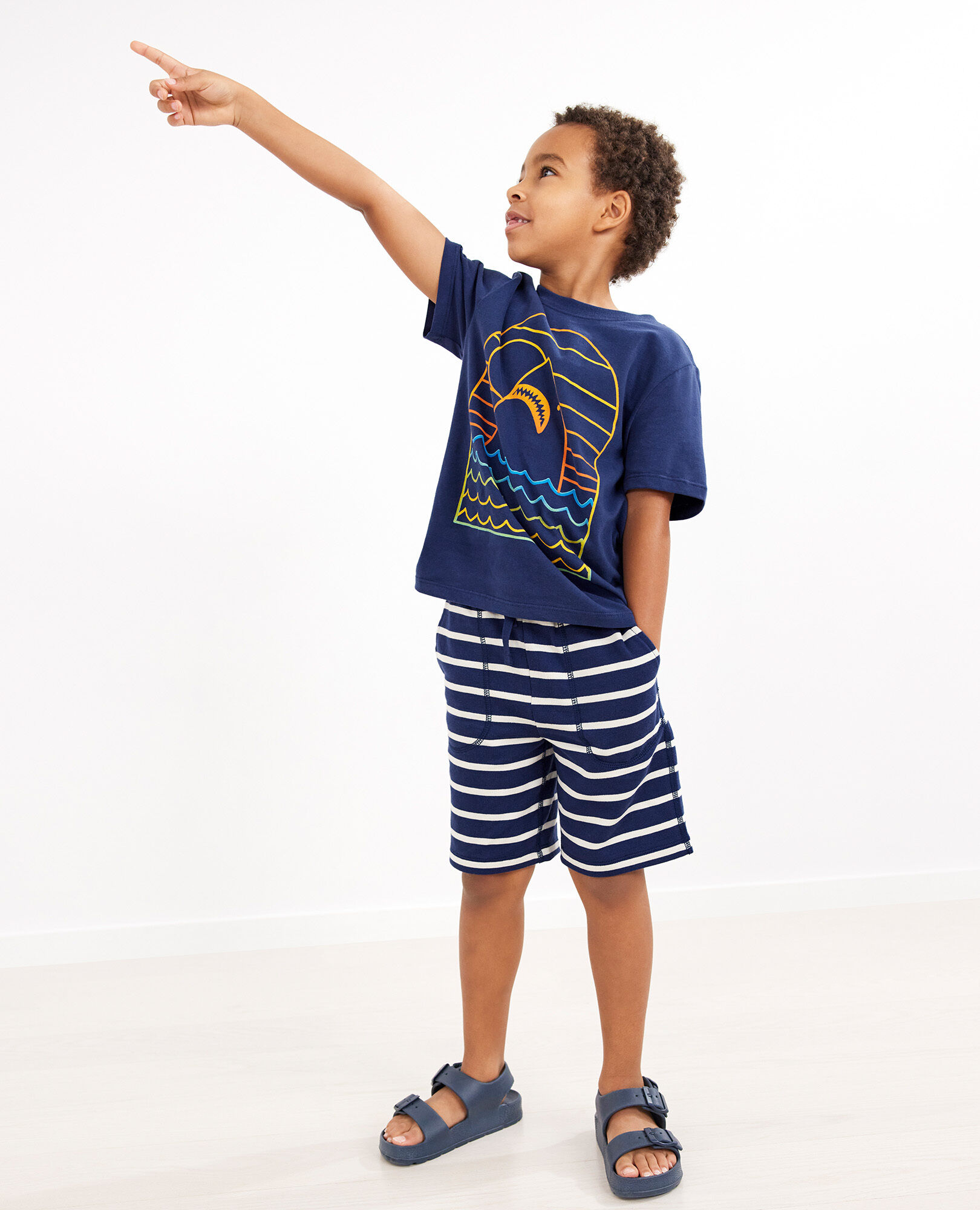 Striped Knit Shorts In French Terry
