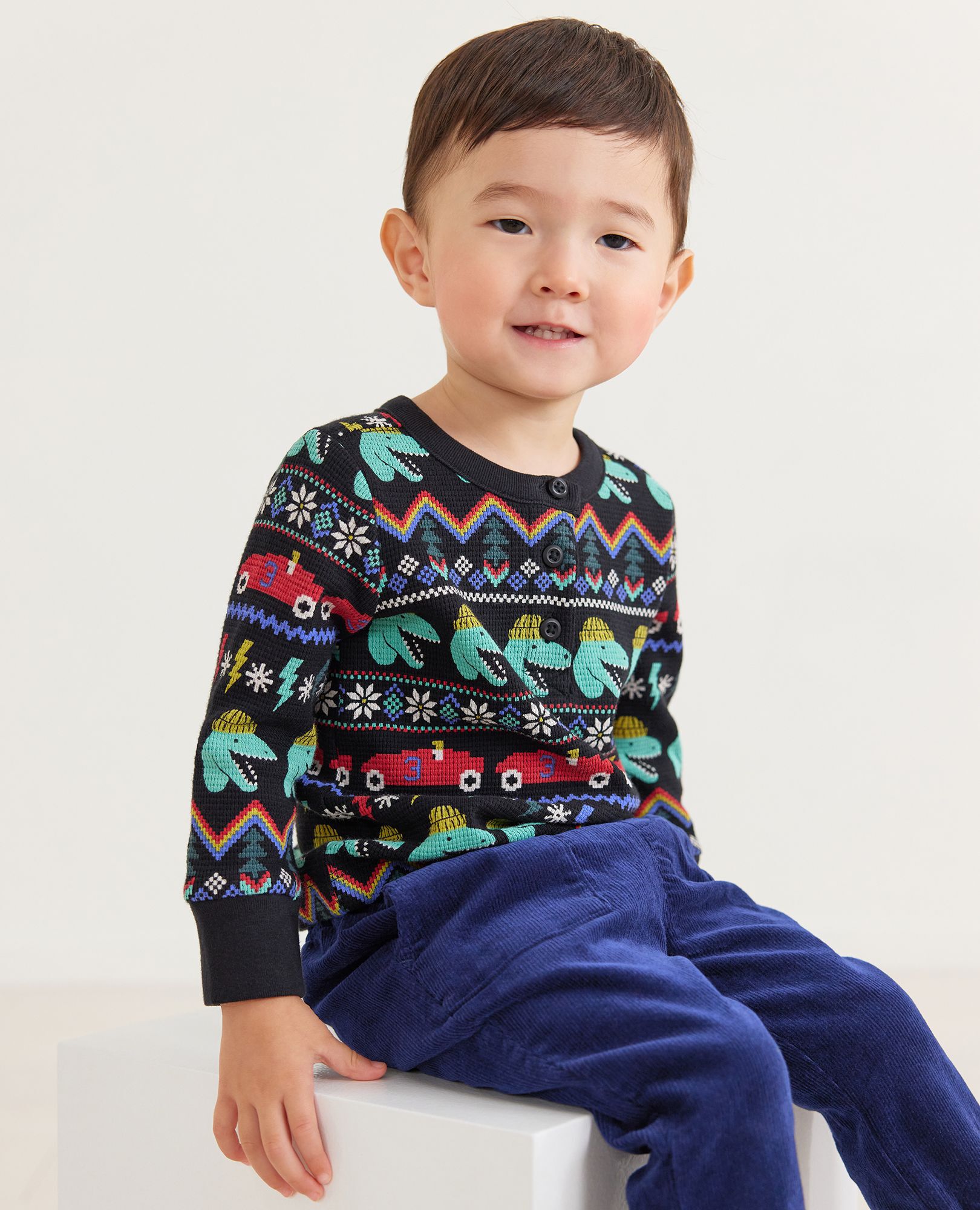 Baby Fair Isle Waffle Knit Henley Top