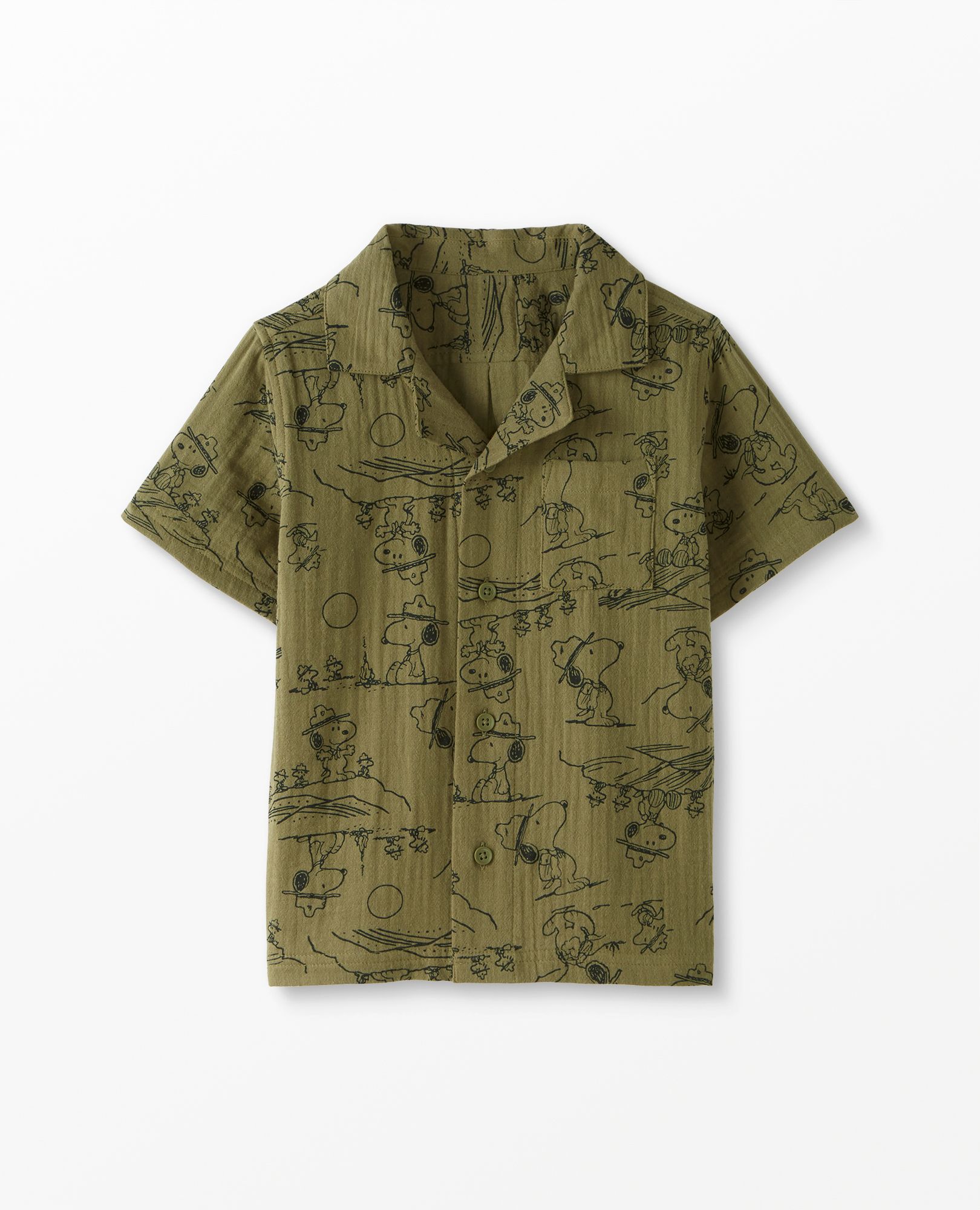 Peanuts Camp Print Muslin Button Up
