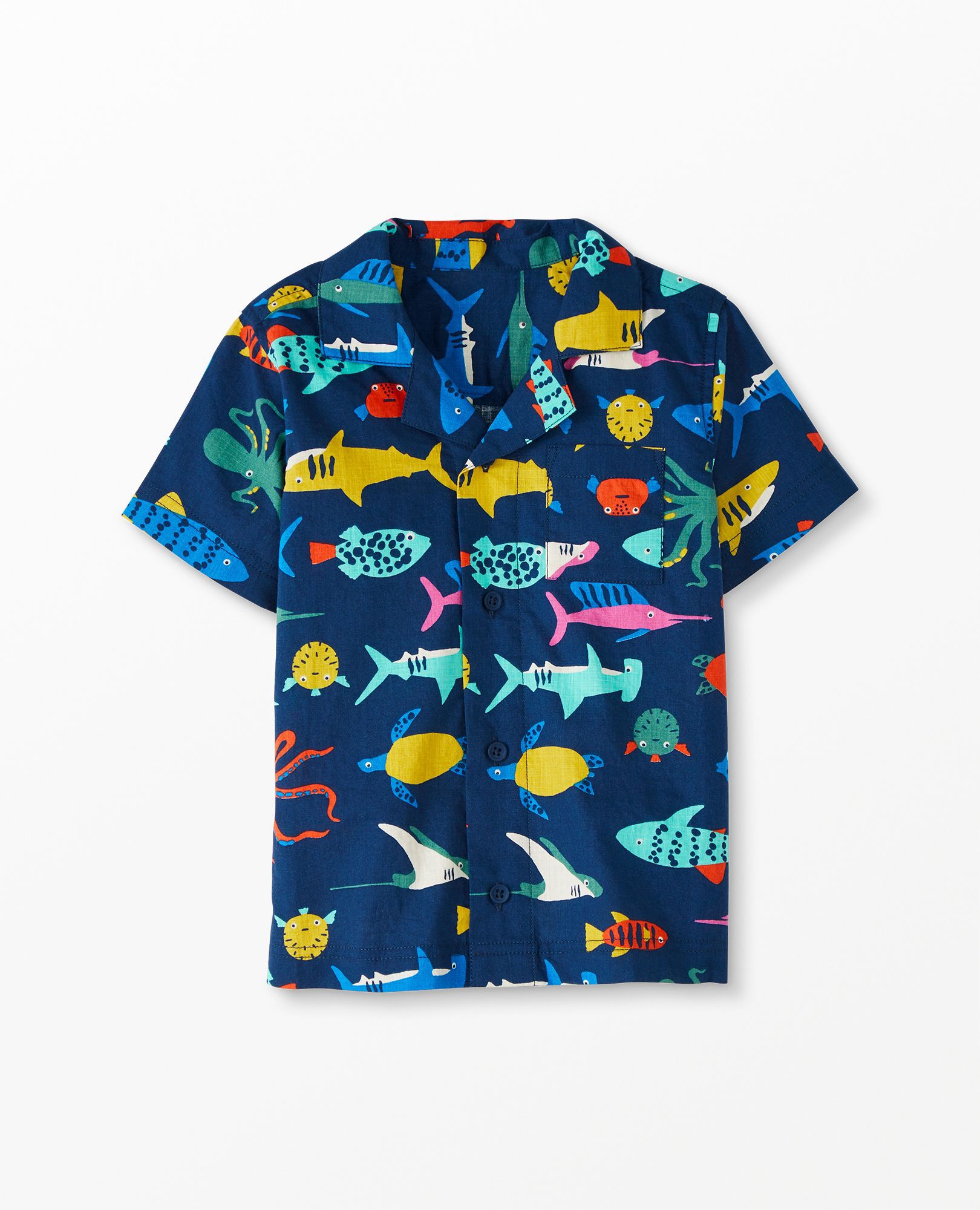 Print Button Up In Cotton Poplin