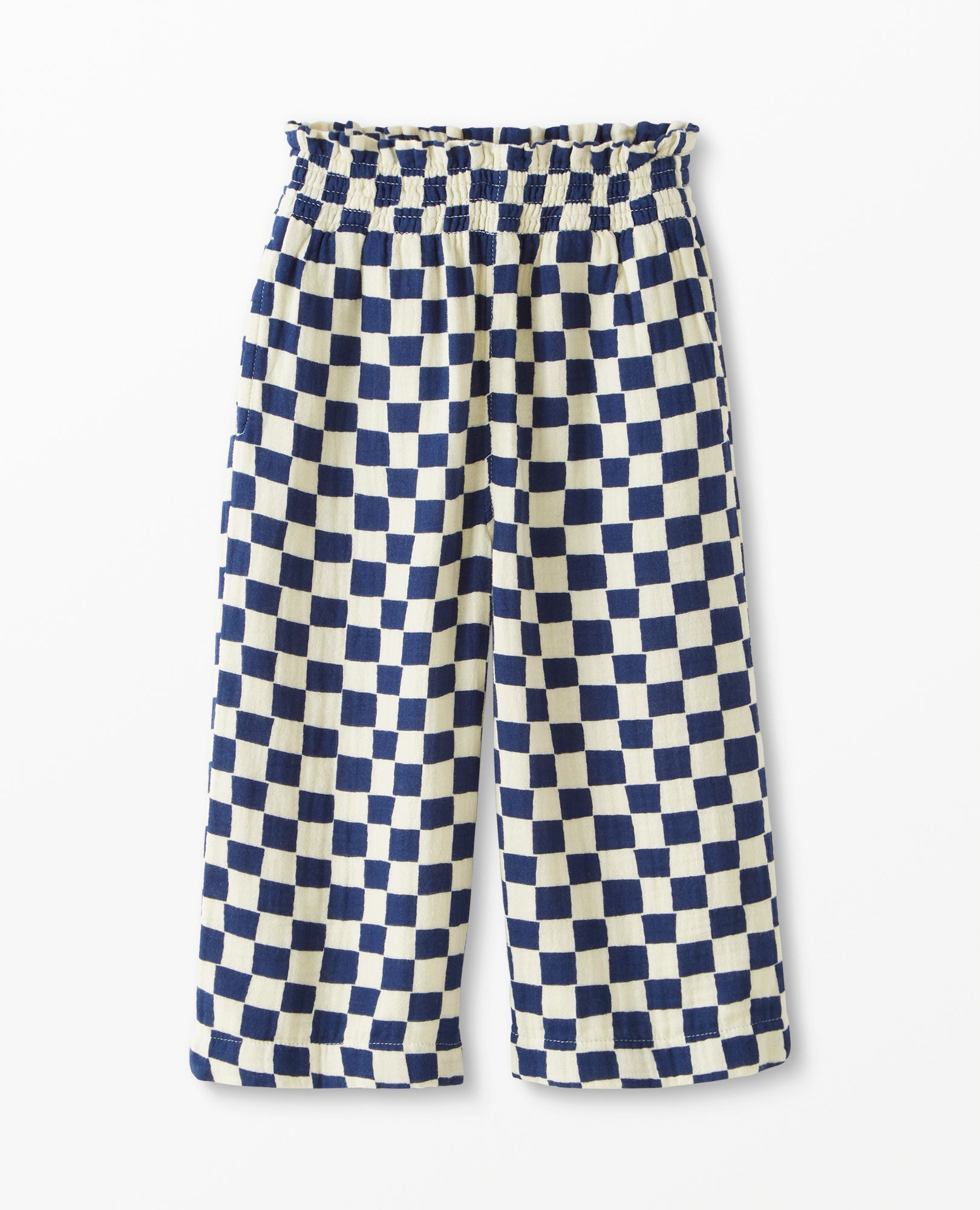 Print Wide Leg Smocked Muslin Pant