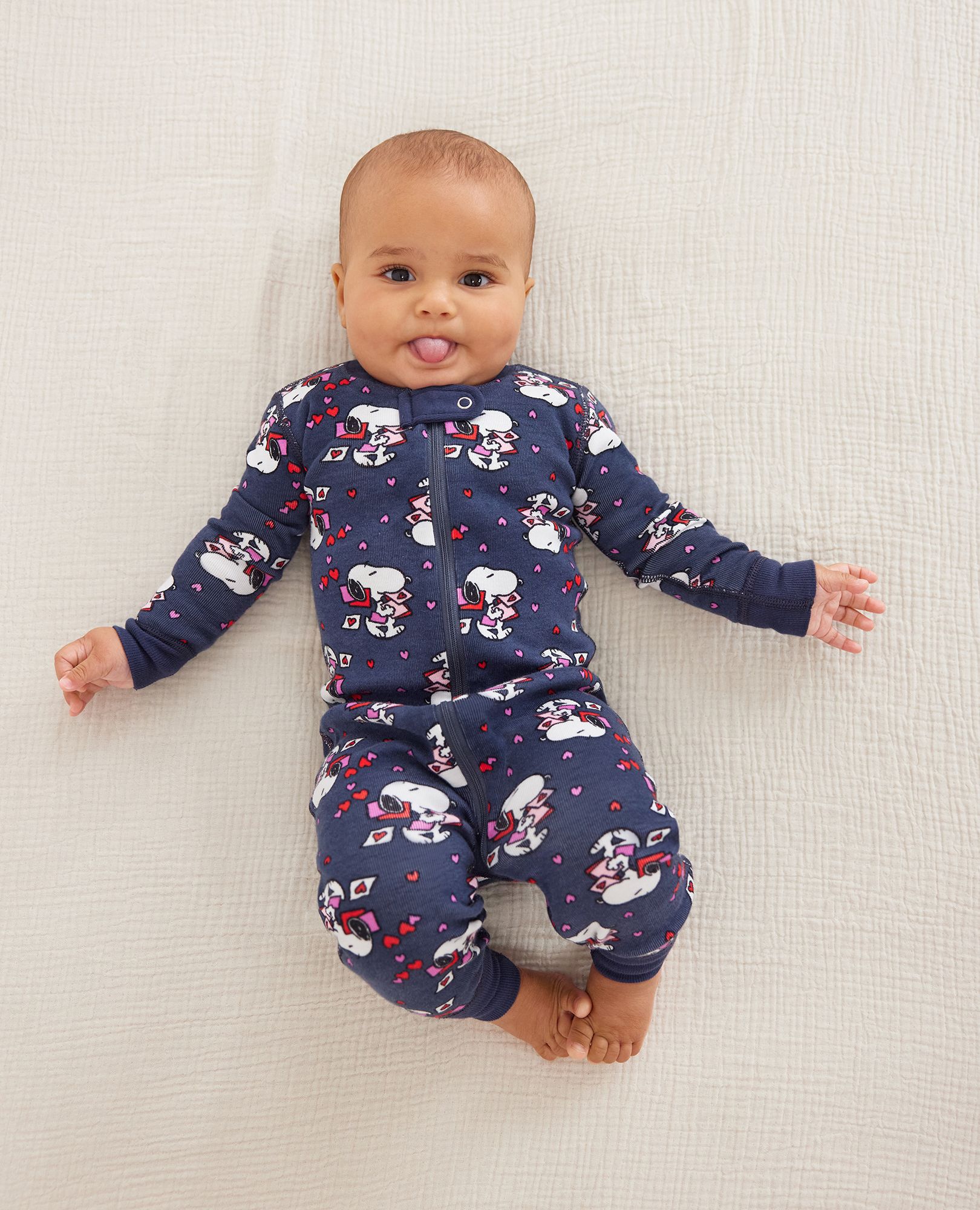 Baby Peanuts Valentines Zip Sleeper In Organic Cotton