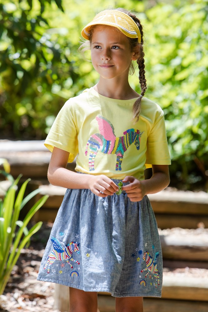 Embroidered Ticking Stripe Kids Skirt