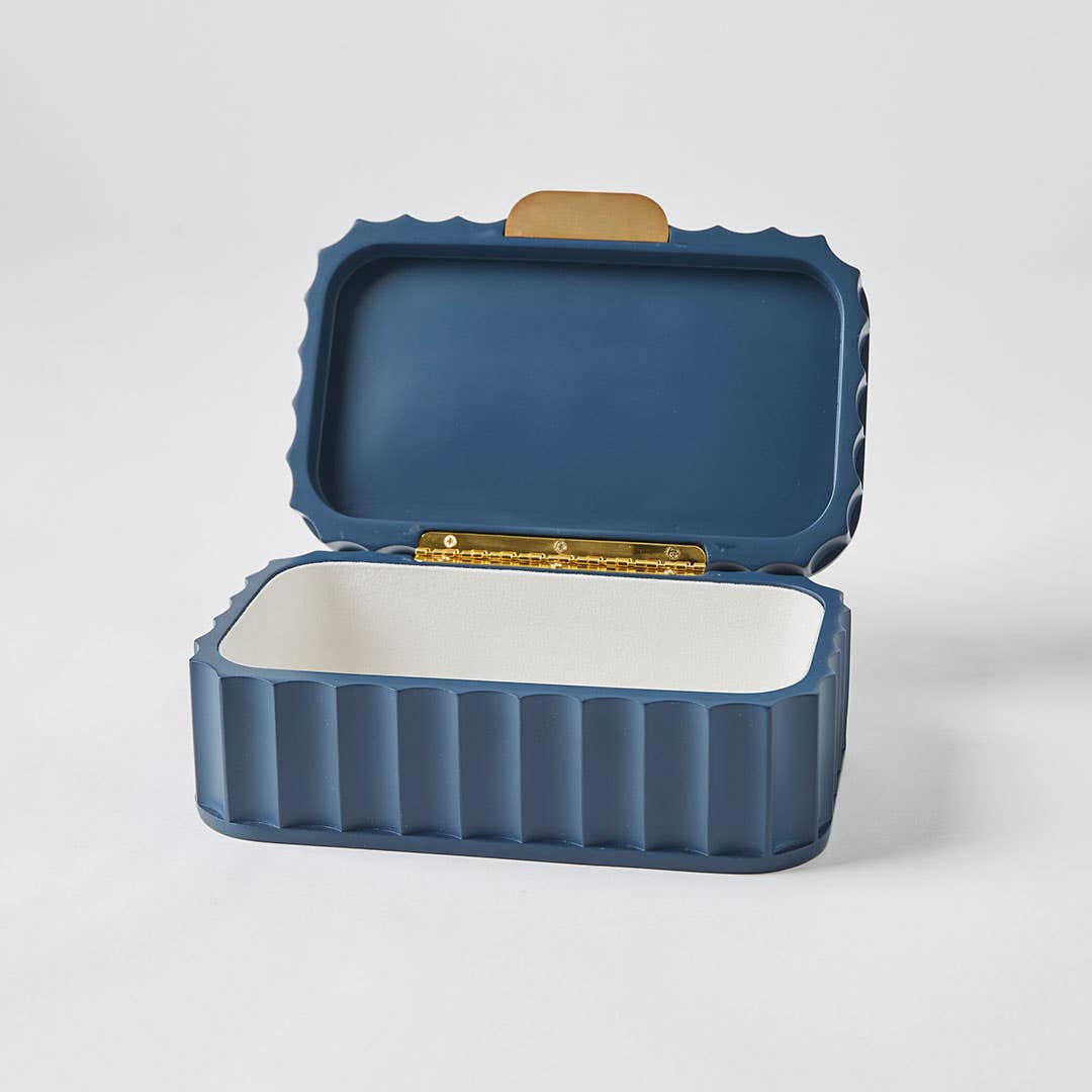 Thorton Ribbed Jewellery Box - Navy