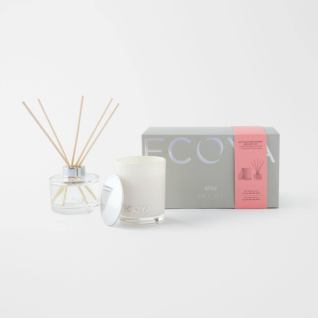 Ecoya Mini Candle And Diffuser Gift Set - Guava And Lychee Sorbet