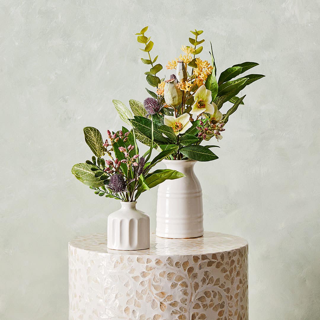 Floral And Native Arrangement In Ceramic Vase