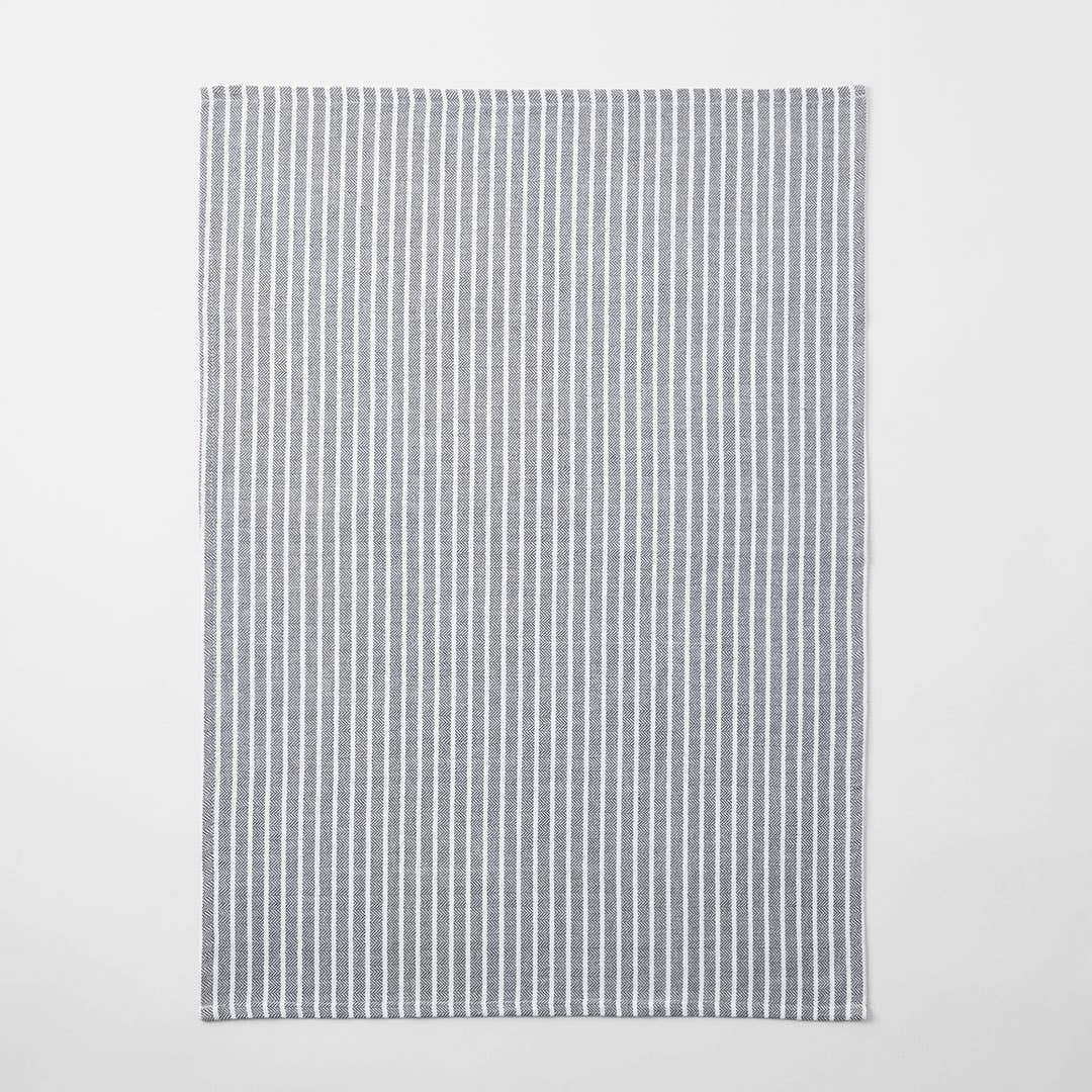 Yarn Dye Stripe Tea Towel Set Of 3 - Charcoal
