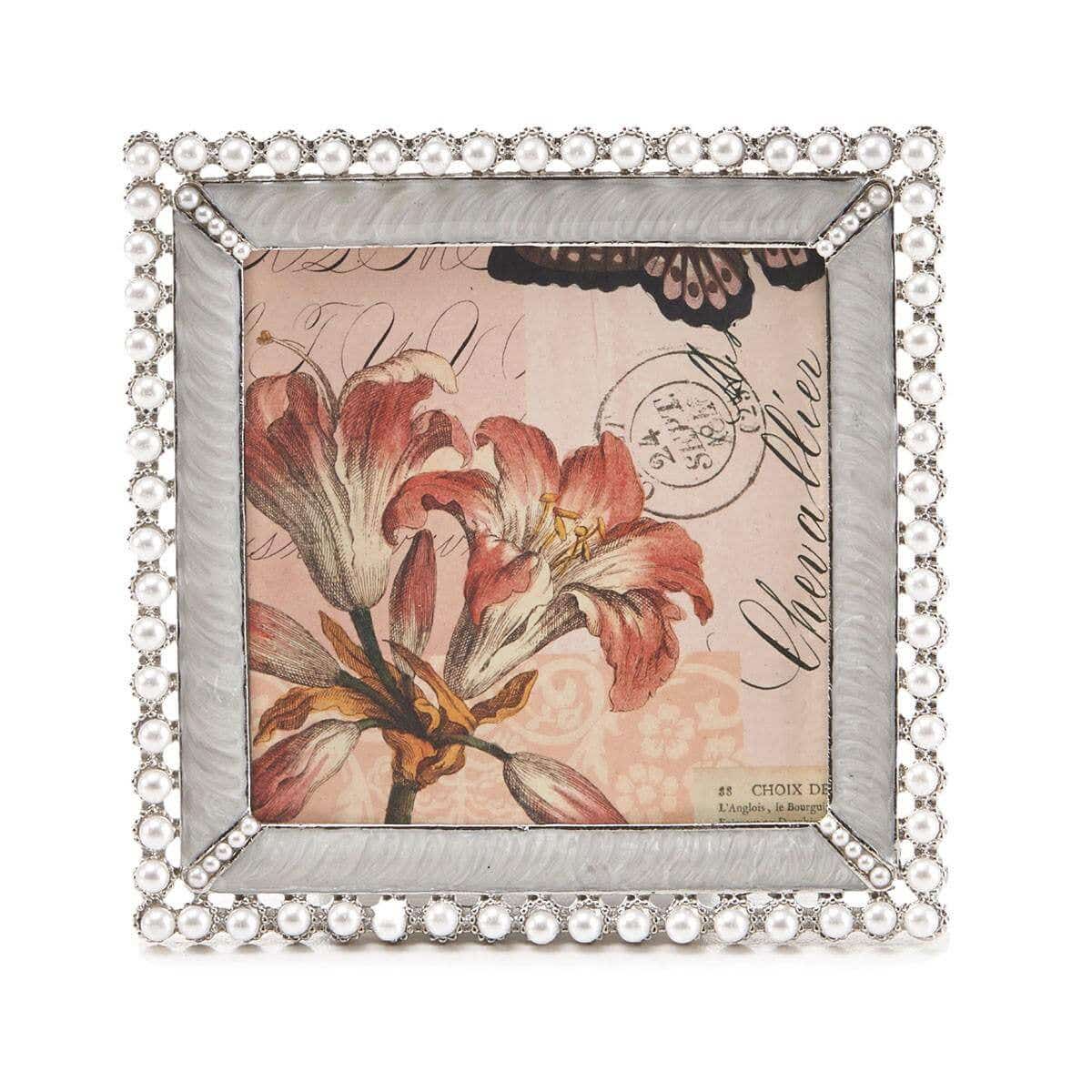 Enamel Frame With Pearl Border Square - White