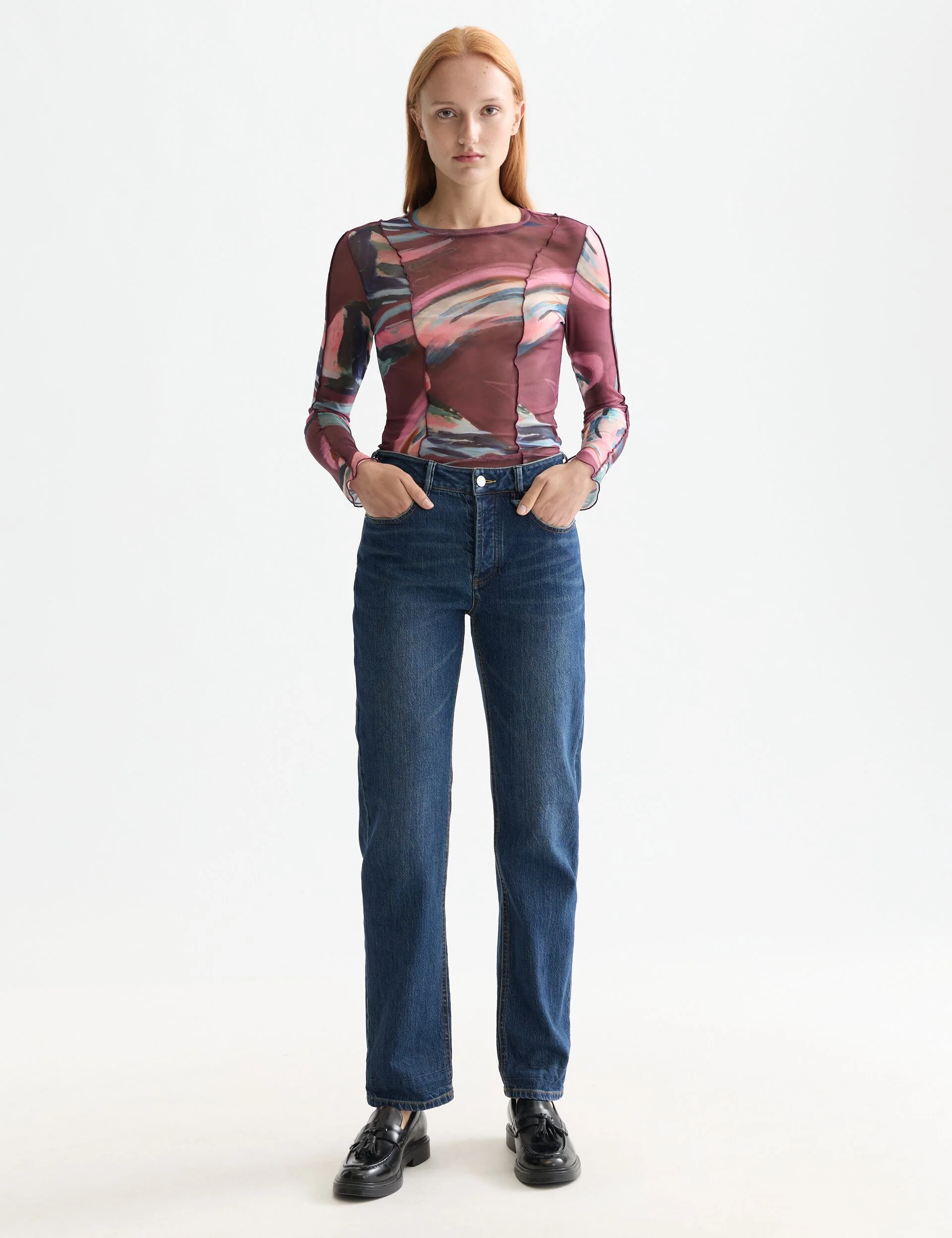 All over printed mesh long sleeve T-shirt