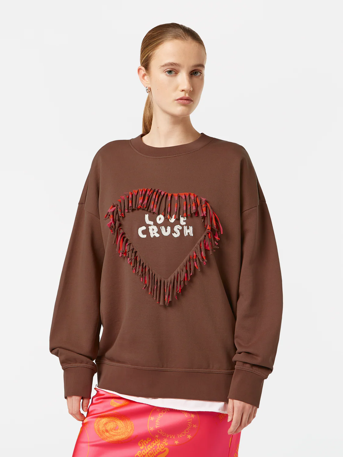 Love Crush Fringed Heart Oversized-Fit Sweatshirt