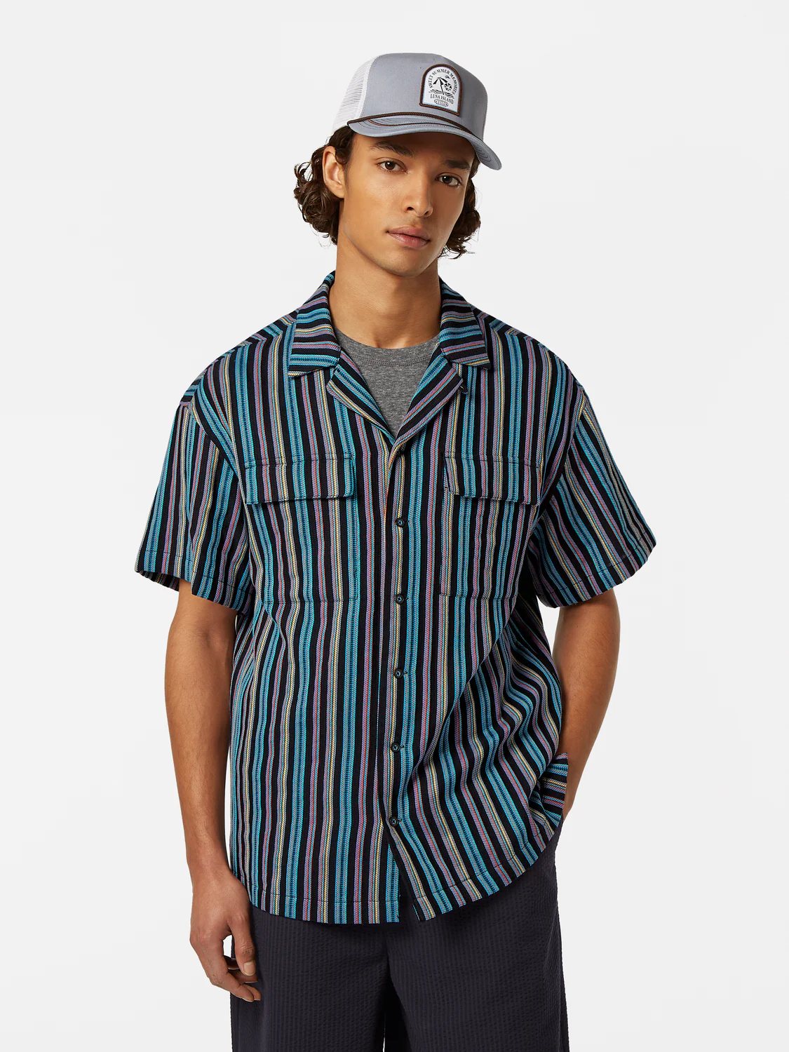 Striped Short Sleeve Relaxed-Fit Jacquard Shirt
