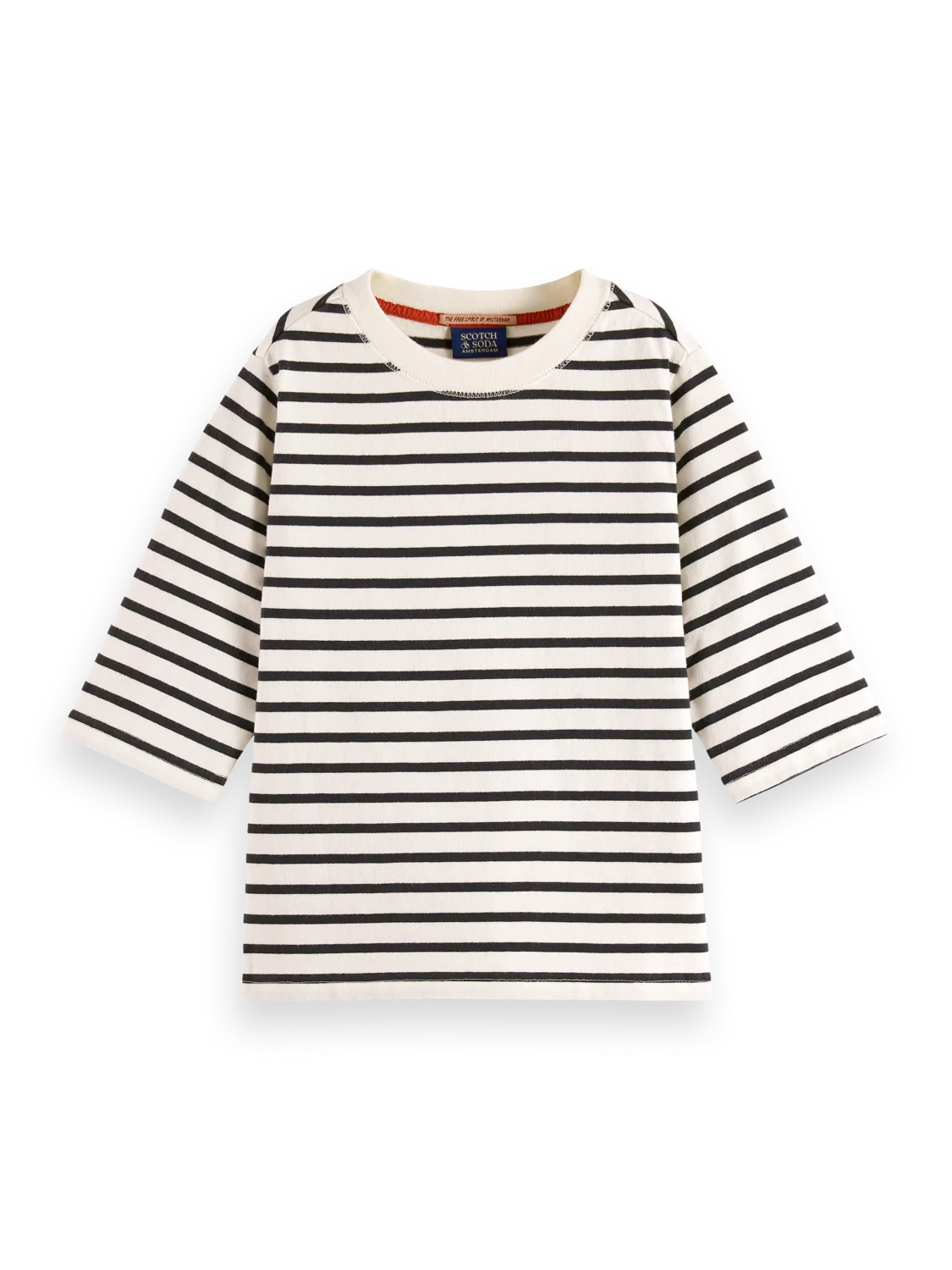 Girls' Denim Washed Breton T-Shirt With Wrap Details