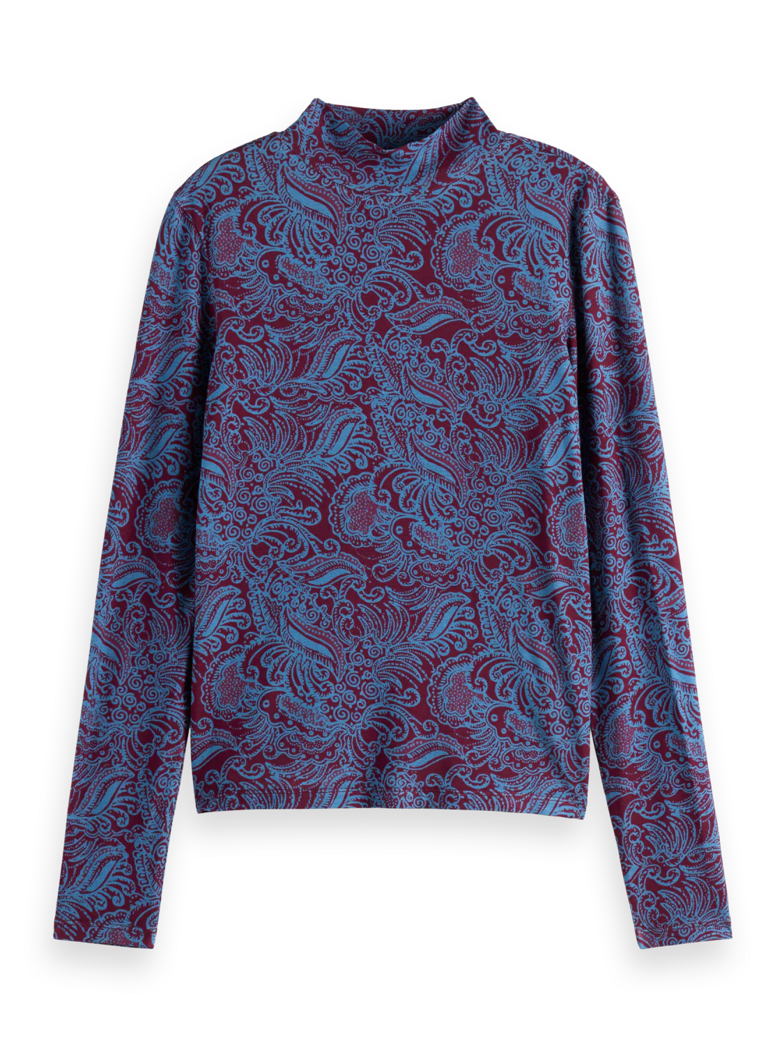Paisley Printed Mock Neck Long Sleeve Shirt