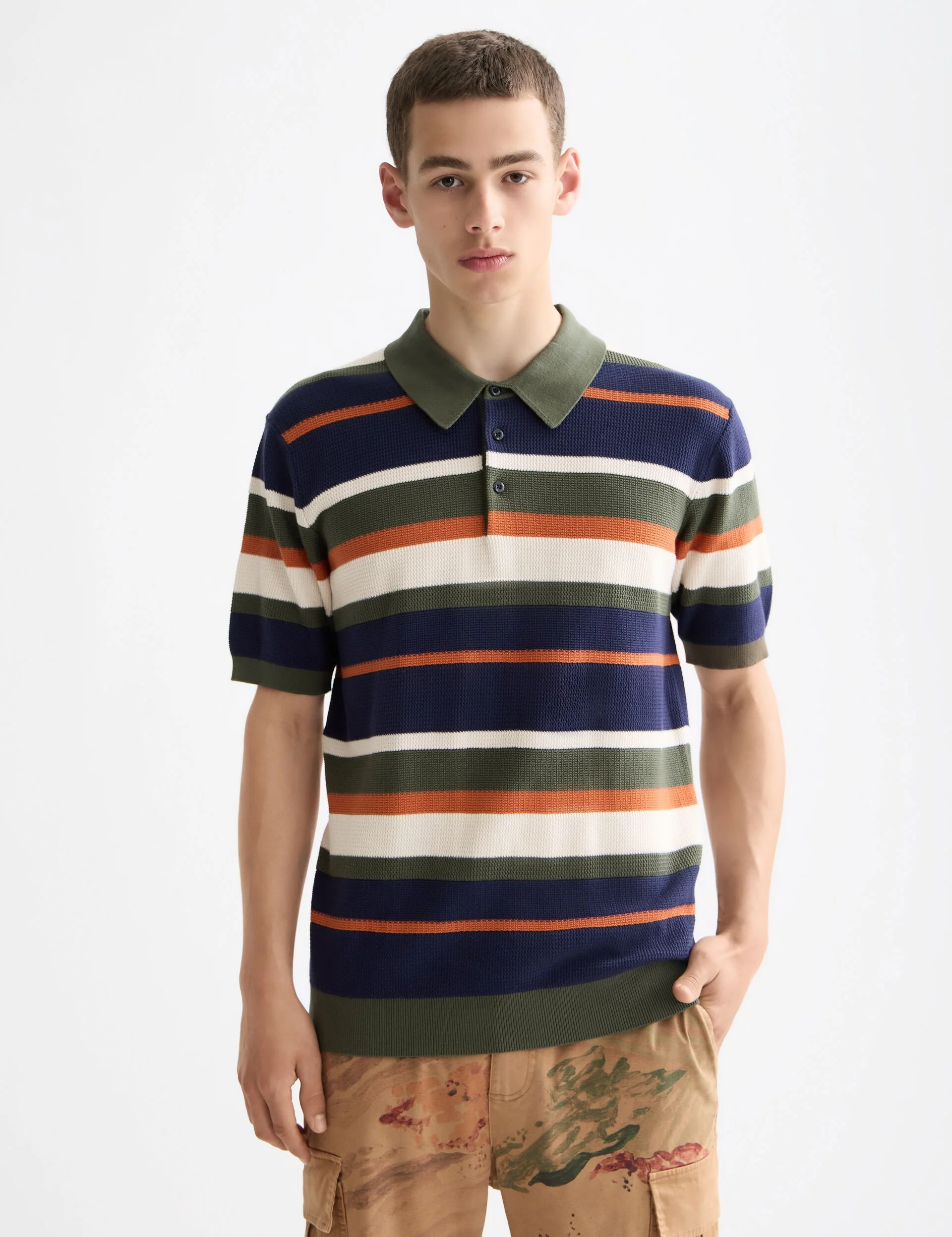 Knitted striped regular fit polo