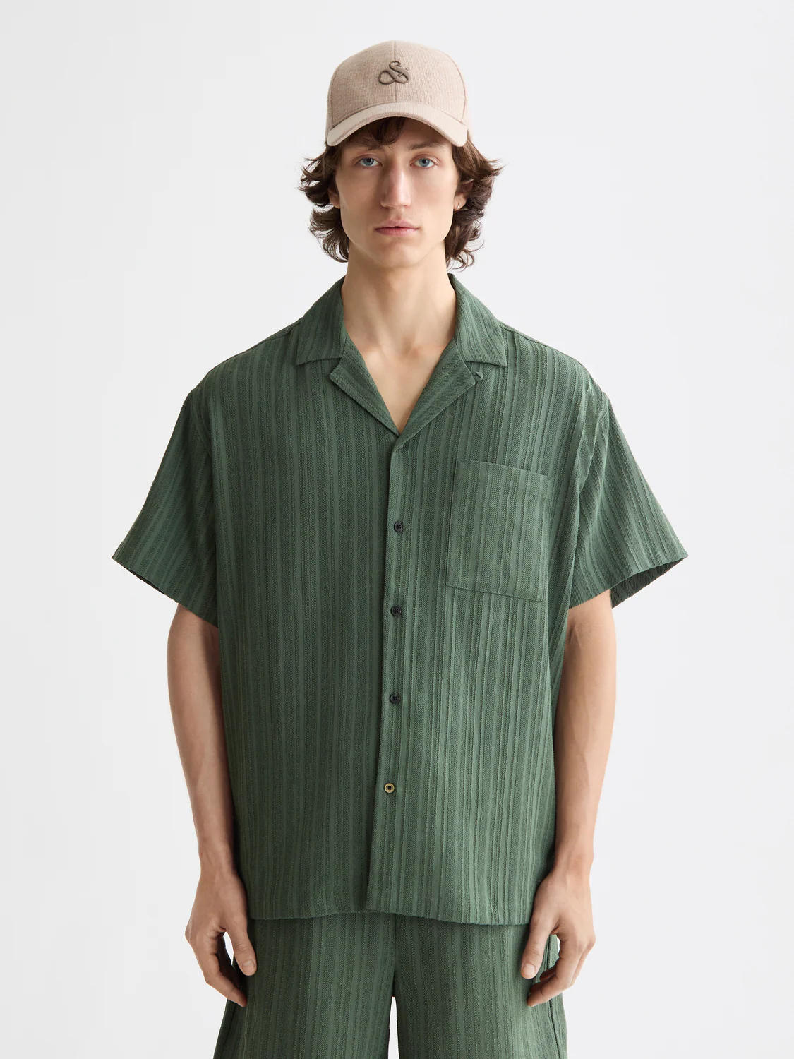 Tonal-Striped Short-Sleeved Shirt