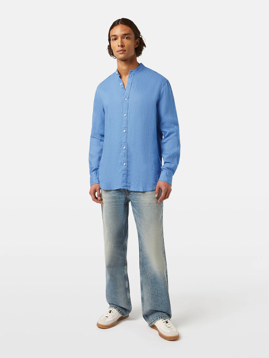 Regular Fit Stand-Up Collar Linen Shirt
