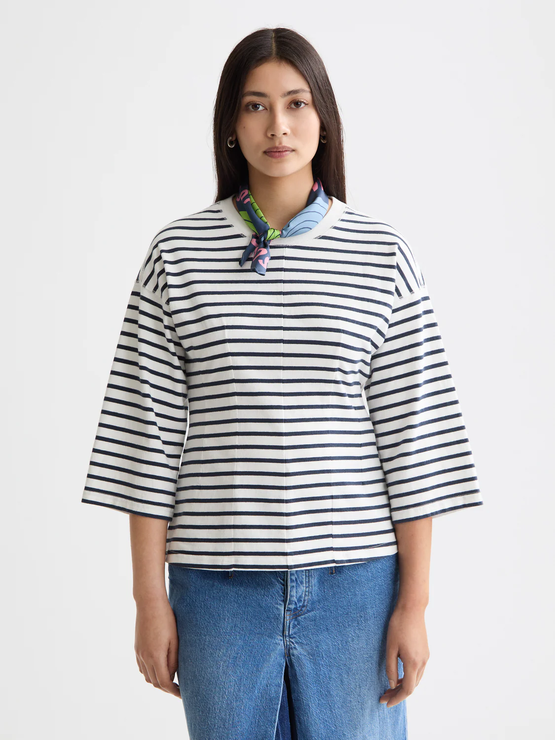 Washed Striped Breton Tee With Shaping Details