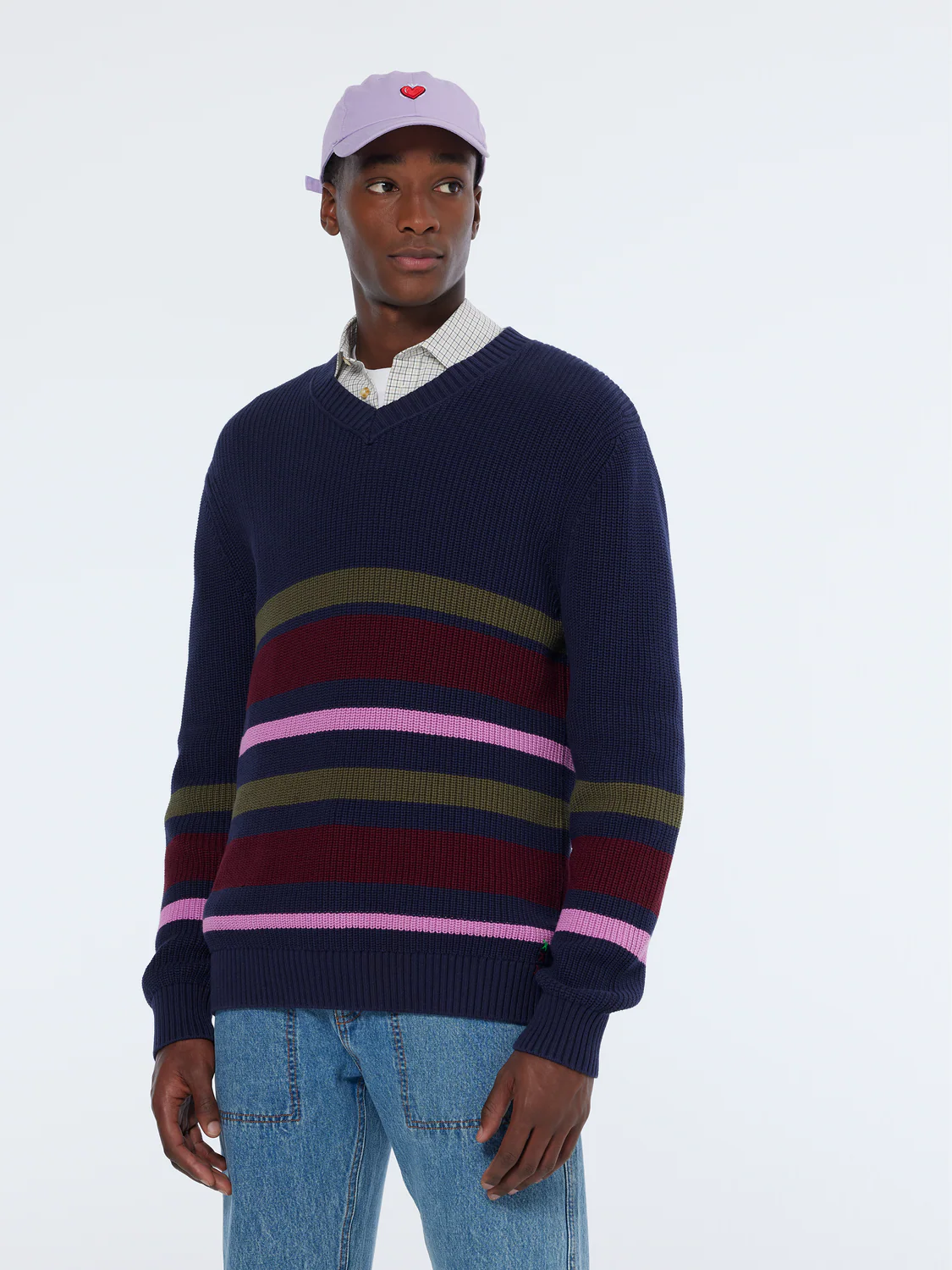 Regular Fit Stripe V-Neck Pullover