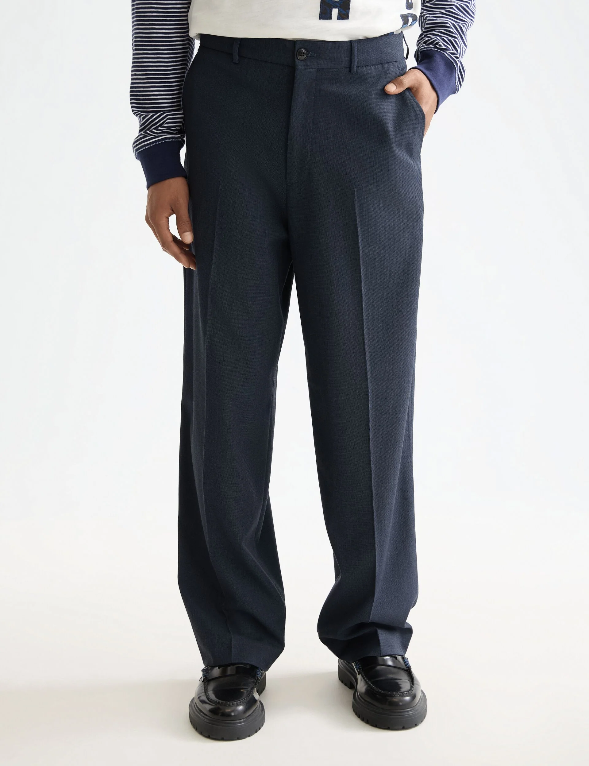 Yarn-dyed cool wool-blend baggy fit chino