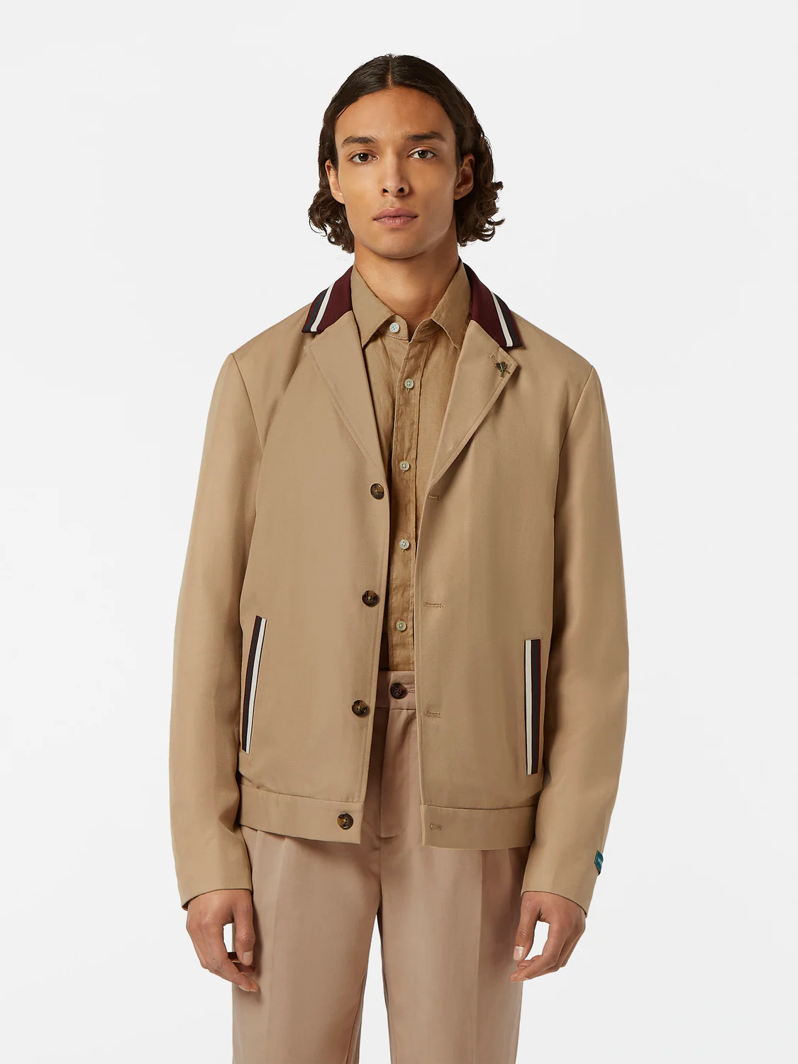 Contrast-Trimmed Tailored Shirt Jacket