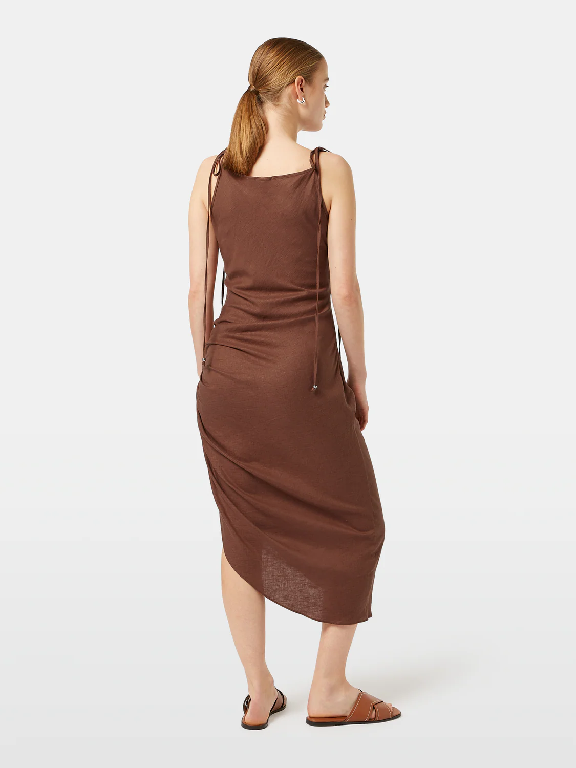 Linen Viscose Gathered Midi Dress